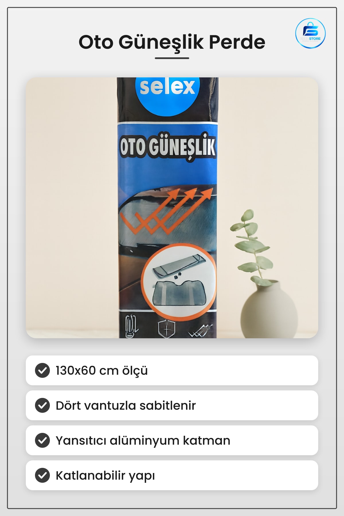 Vantuzlu Oto Güneşlik Perde 130x60 cm Balonlu Lüks Ön Cam Araç Güneşliği Katlanabilir Isı Azaltıcı