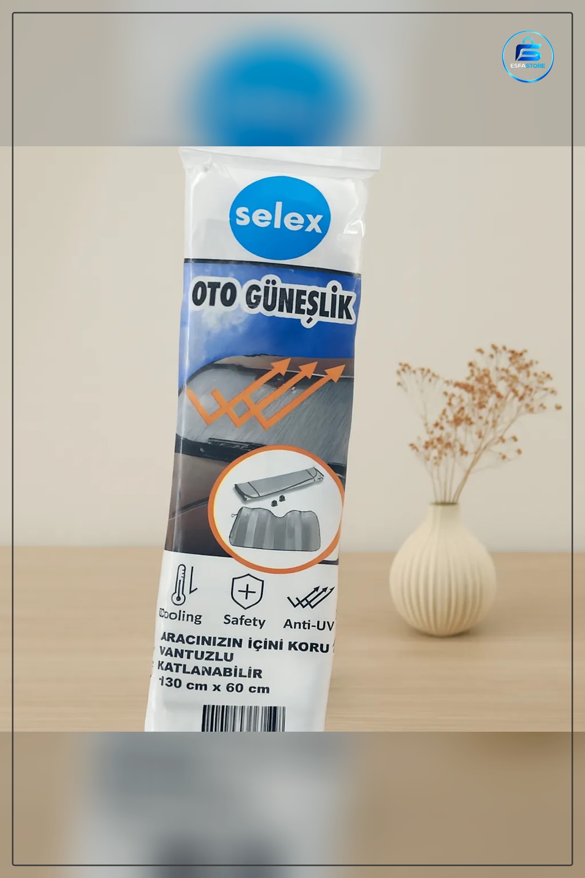 Vantuzlu Oto Güneşlik Perde 130x60 cm Katlanabilir Ön Cam UV Korumalı Araç İçi Isı Yalıtımlı