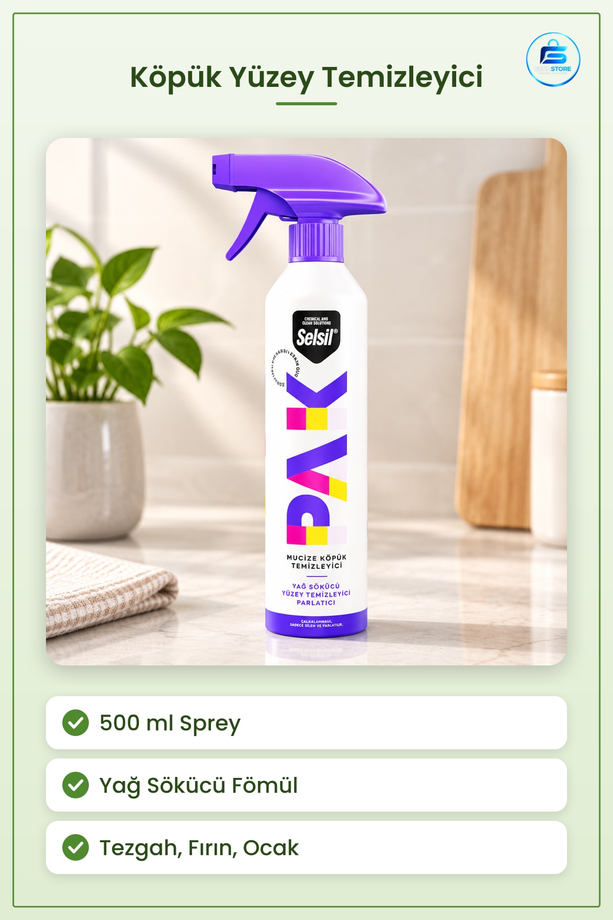 Köpük Yüzey Temizleyici Sprey 500ml Yağ Sökücü Çok Amaçlı Mutfak Tezgah Fırın Ocak Parlatıcı