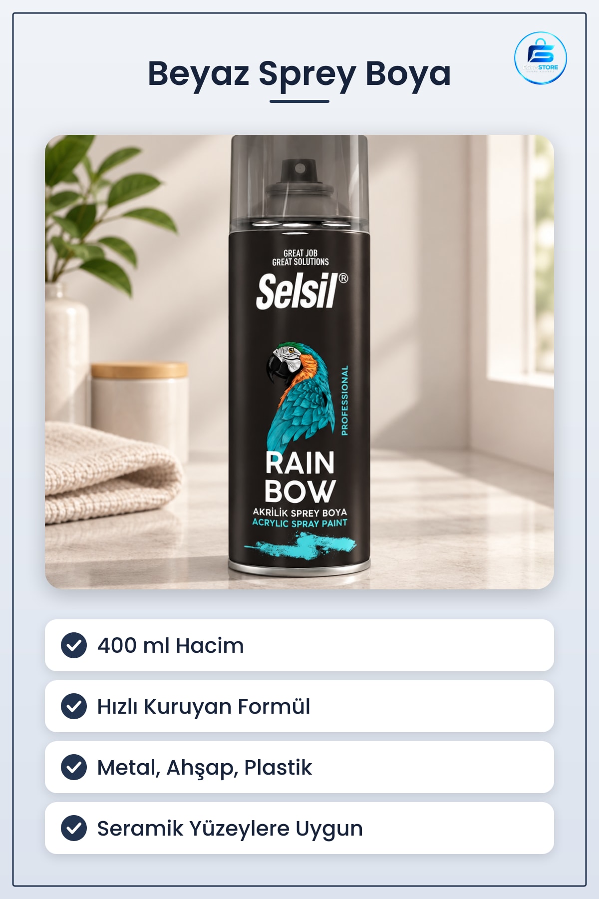 Beyaz Sprey Boya 400ml Metal Ahşap Plastik Seramik Yüzeyler İçin Hızlı Kuruyan Dekoratif Kaplama