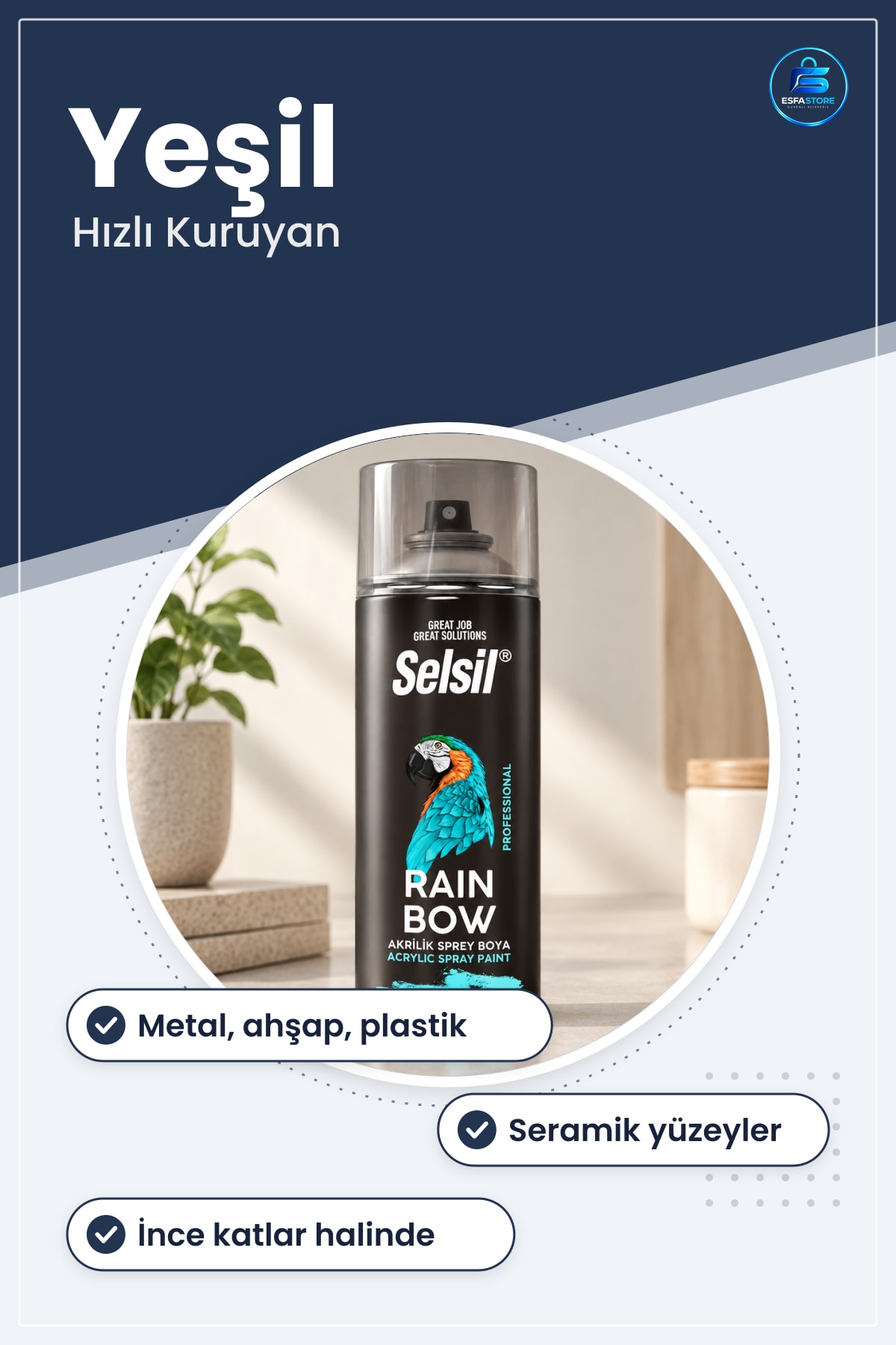 Sprey Boya Yeşil Metal Ahşap Plastik ve Seramik Yüzeyler İçin Hızlı Kuruyan Yenileme Kaplaması