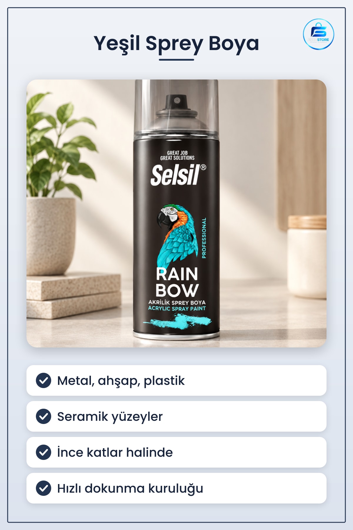 Sprey Boya Yeşil Metal Ahşap Plastik ve Seramik Yüzeyler İçin Hızlı Kuruyan Yenileme Kaplaması