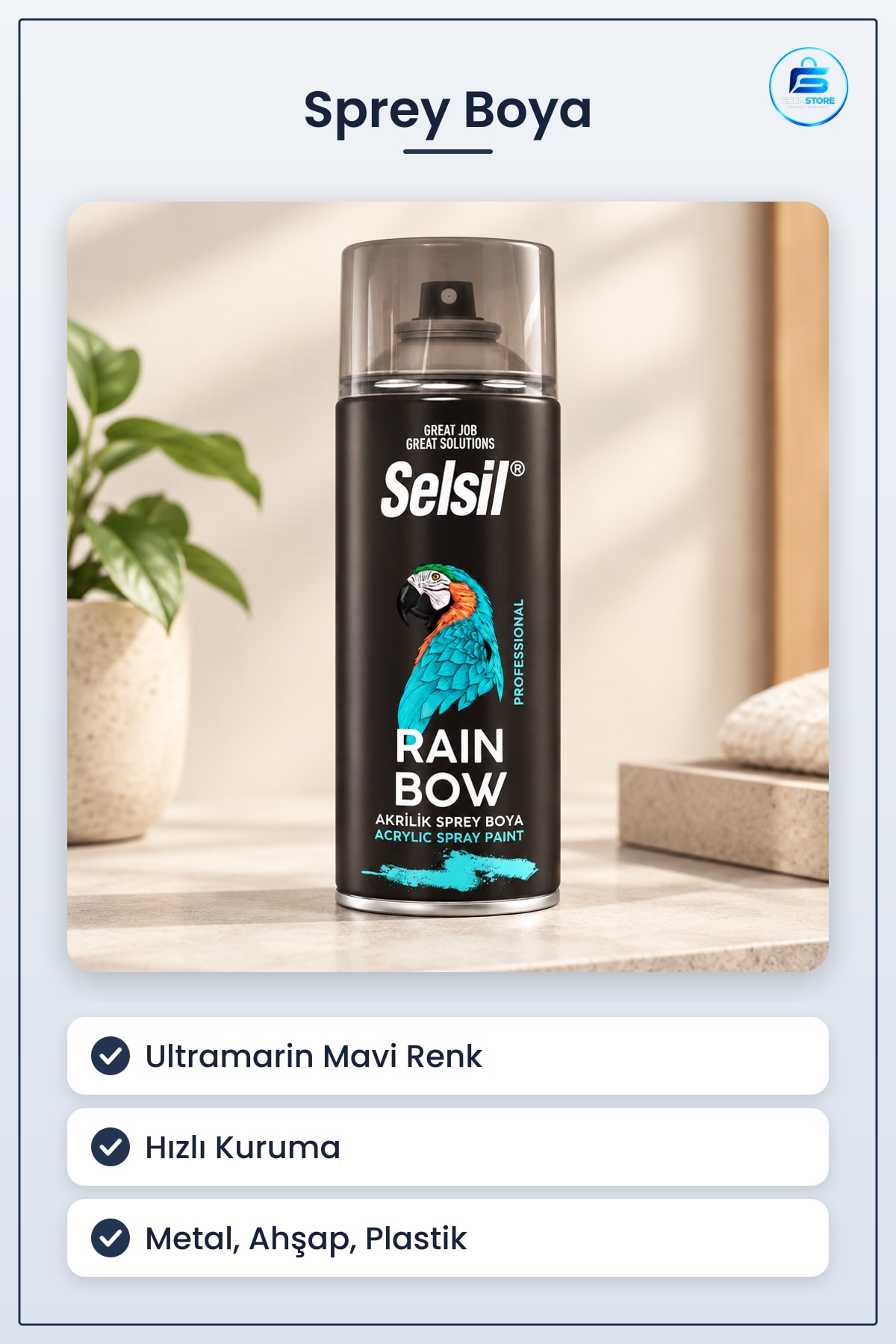 Ultramarin Mavi Sprey Boya 400ml Akrilik Metal Ahşap Plastik Yüzey Rötuş Hızlı Kuruma Mobilya