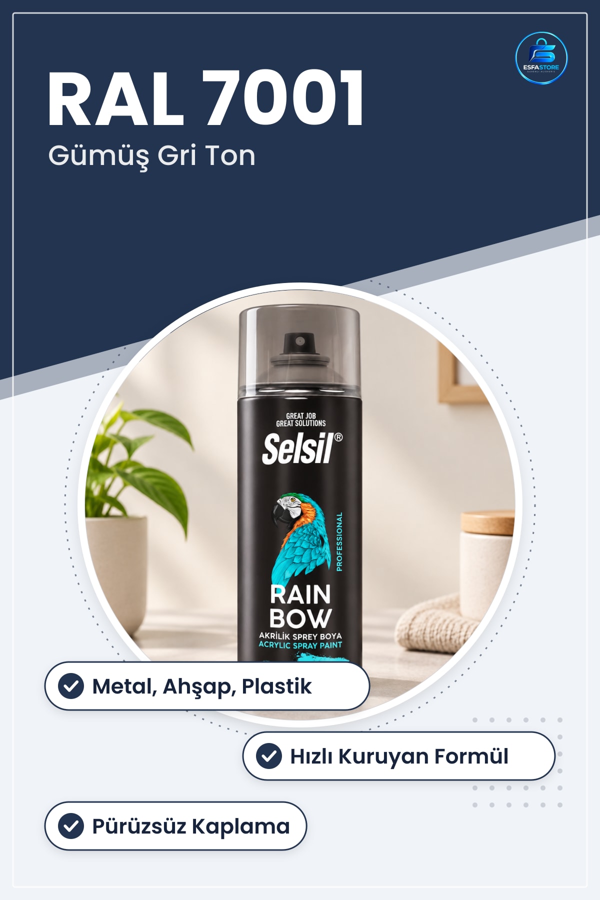 Gümüş Gri RAL Sprey Boya Metal Ahşap ve Plastik Yüzeyler İçin Hızlı Kuruyan Kapatıcı