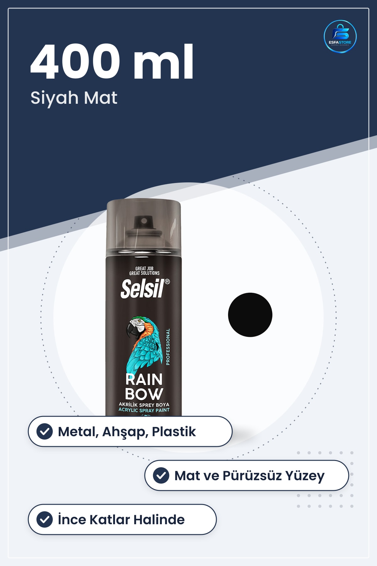 Siyah Mat Sprey Boya 400 ML Yüzey Yenileme Metal Ahşap Plastik Mobilya Dekorasyon Hobi