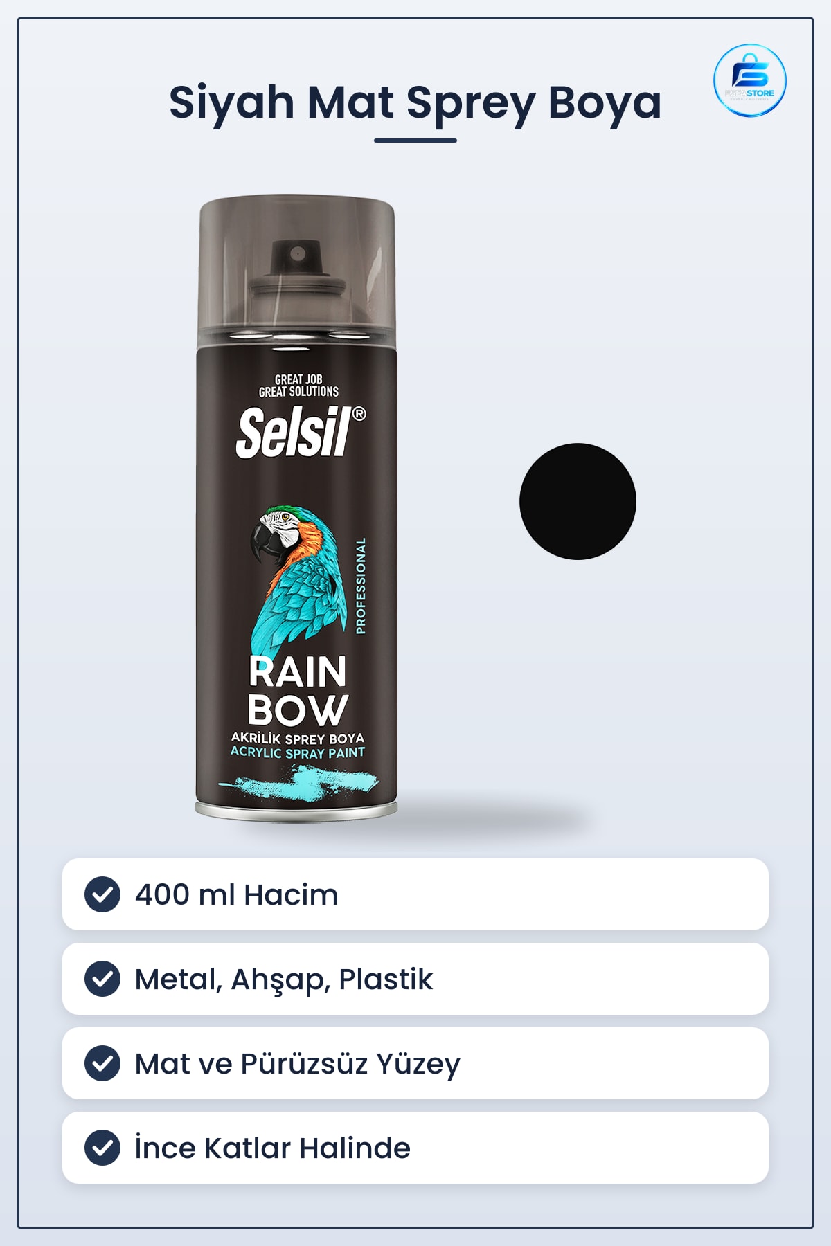 Siyah Mat Sprey Boya 400 ML Yüzey Yenileme Metal Ahşap Plastik Mobilya Dekorasyon Hobi
