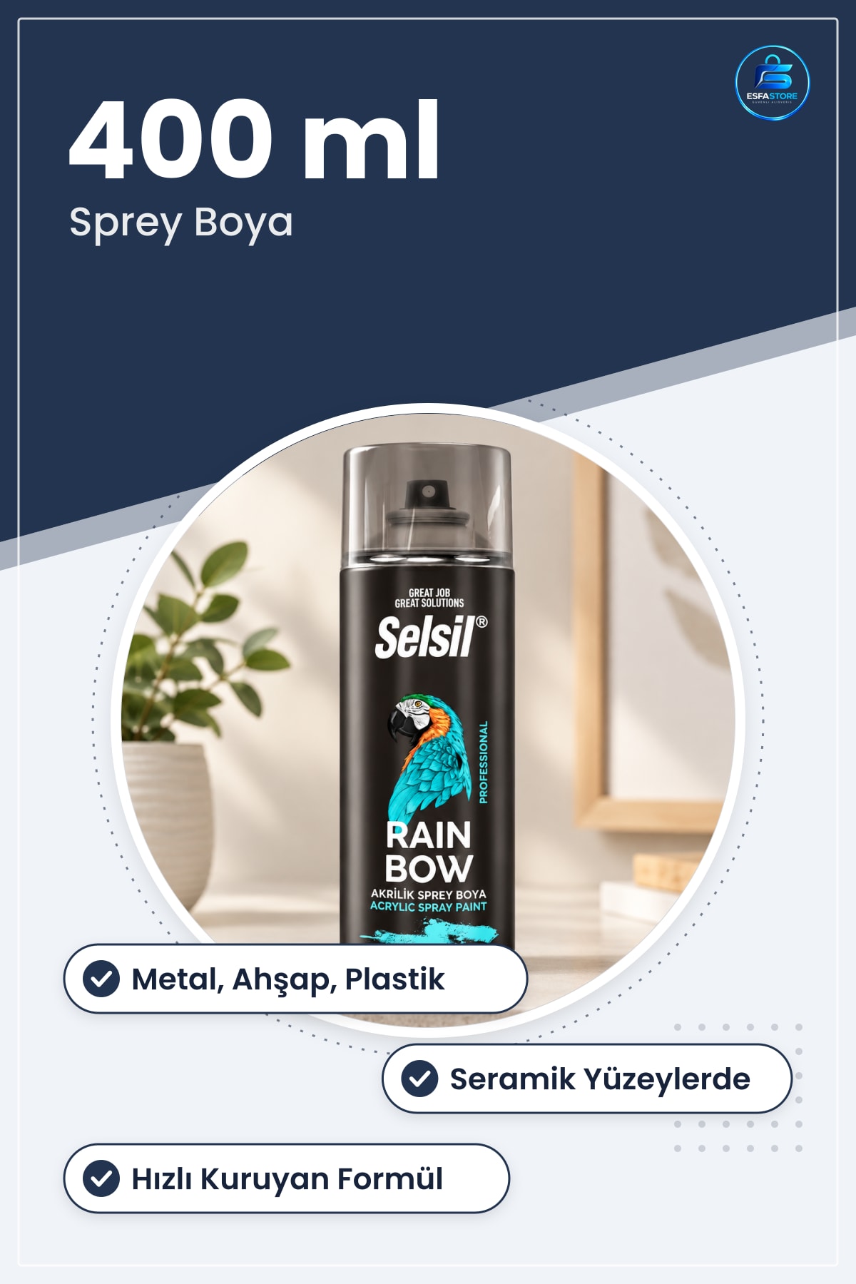 Akrilik Sprey Boya 400 ml Metal Ahşap Plastik Seramik Yüzey İçin Hızlı Kuruyan Hobi Tamir Boyası
