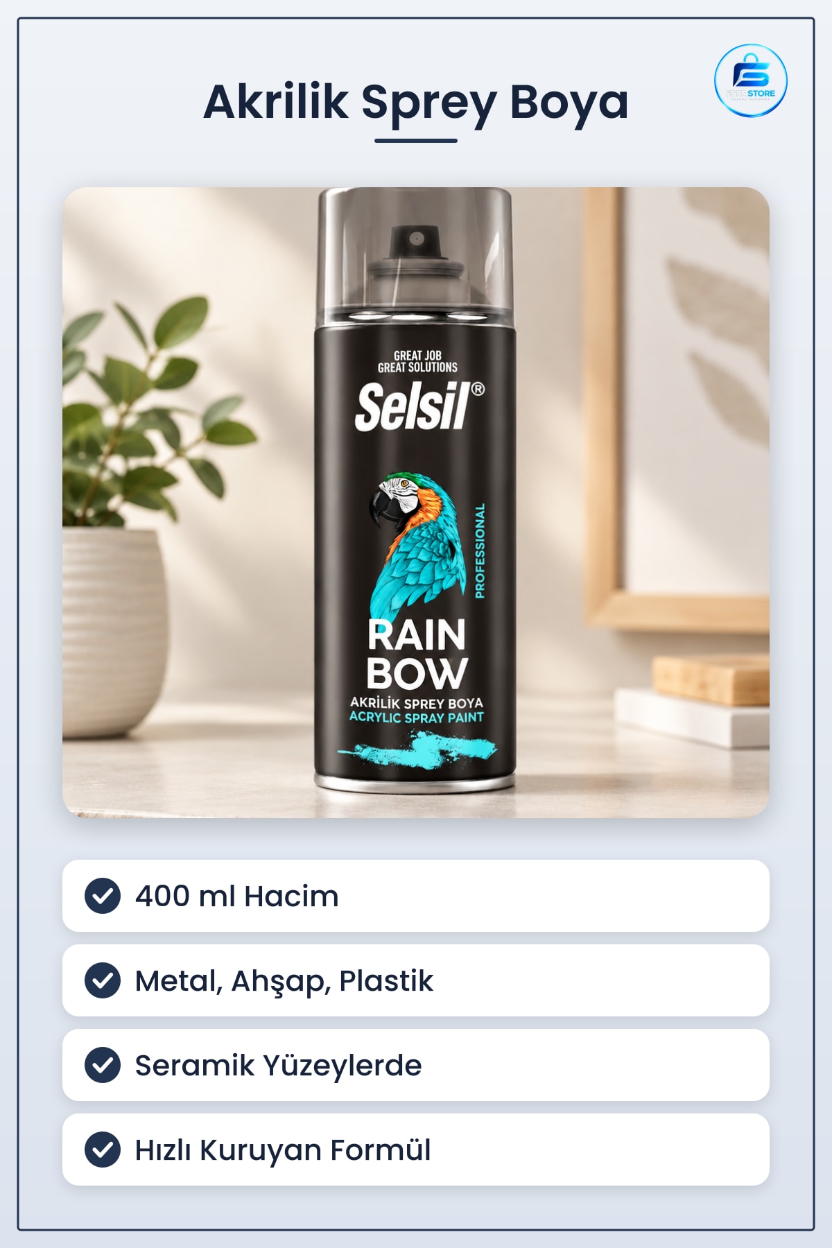Akrilik Sprey Boya 400 ml Metal Ahşap Plastik Seramik Yüzey İçin Hızlı Kuruyan Hobi Tamir Boyası