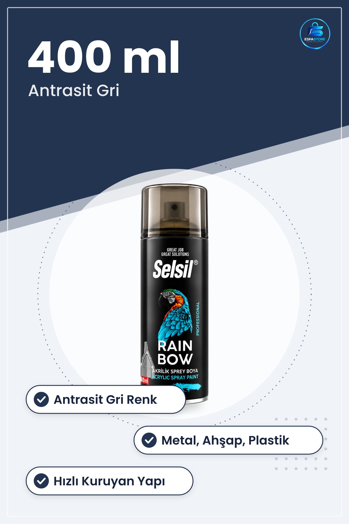 Antrasit Gri Akrilik Sprey Boya 400 ml Metal Ahşap Plastik İçin Hızlı Kuruyan Onarım Tadilat