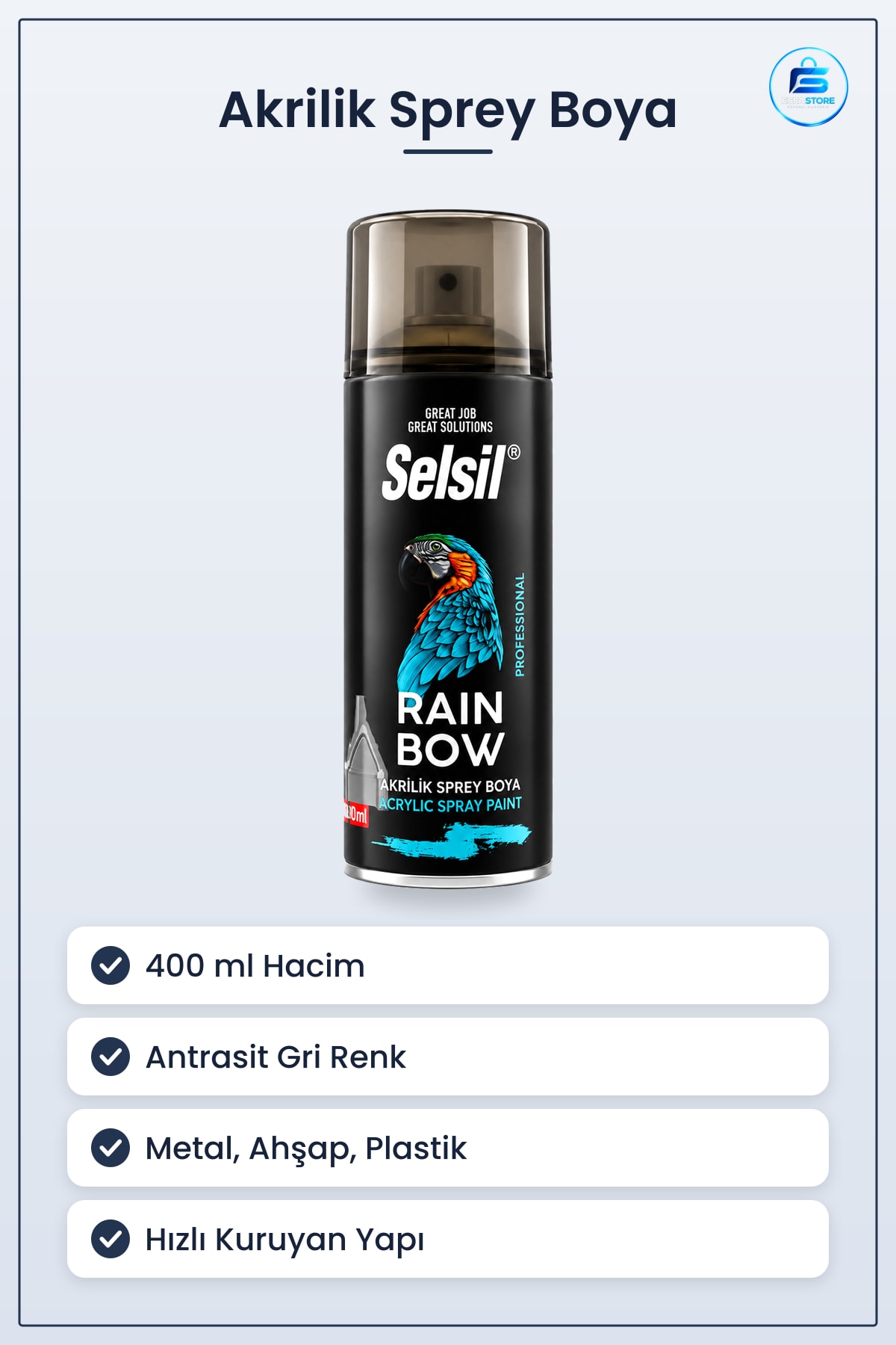 Antrasit Gri Akrilik Sprey Boya 400 ml Metal Ahşap Plastik İçin Hızlı Kuruyan Onarım Tadilat