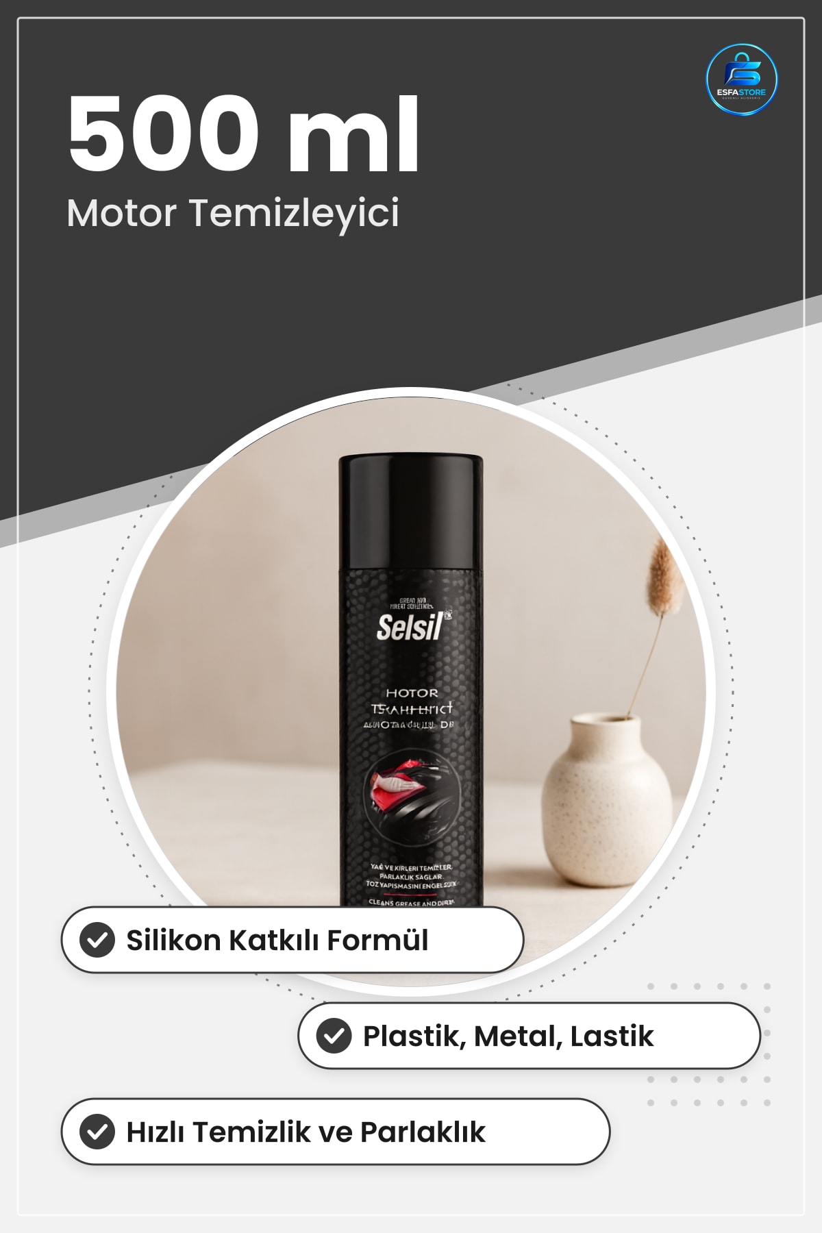 Araç Motor Temizleyici Parıatcı Sprey 500 ml Hızlı Temizlik Parlaklık Toz Koşu Yapışmaz Plastik
