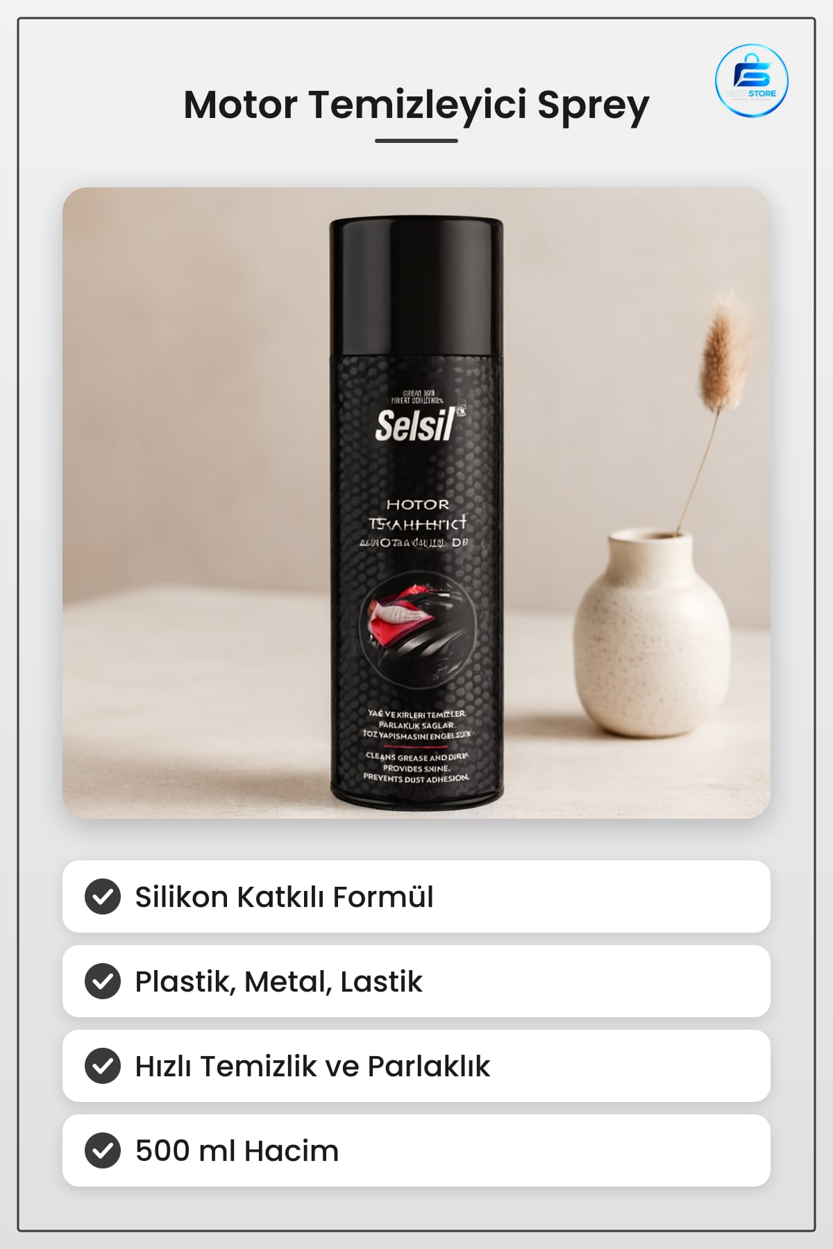 Araç Motor Temizleyici Parıatcı Sprey 500 ml Hızlı Temizlik Parlaklık Toz Koşu Yapışmaz Plastik