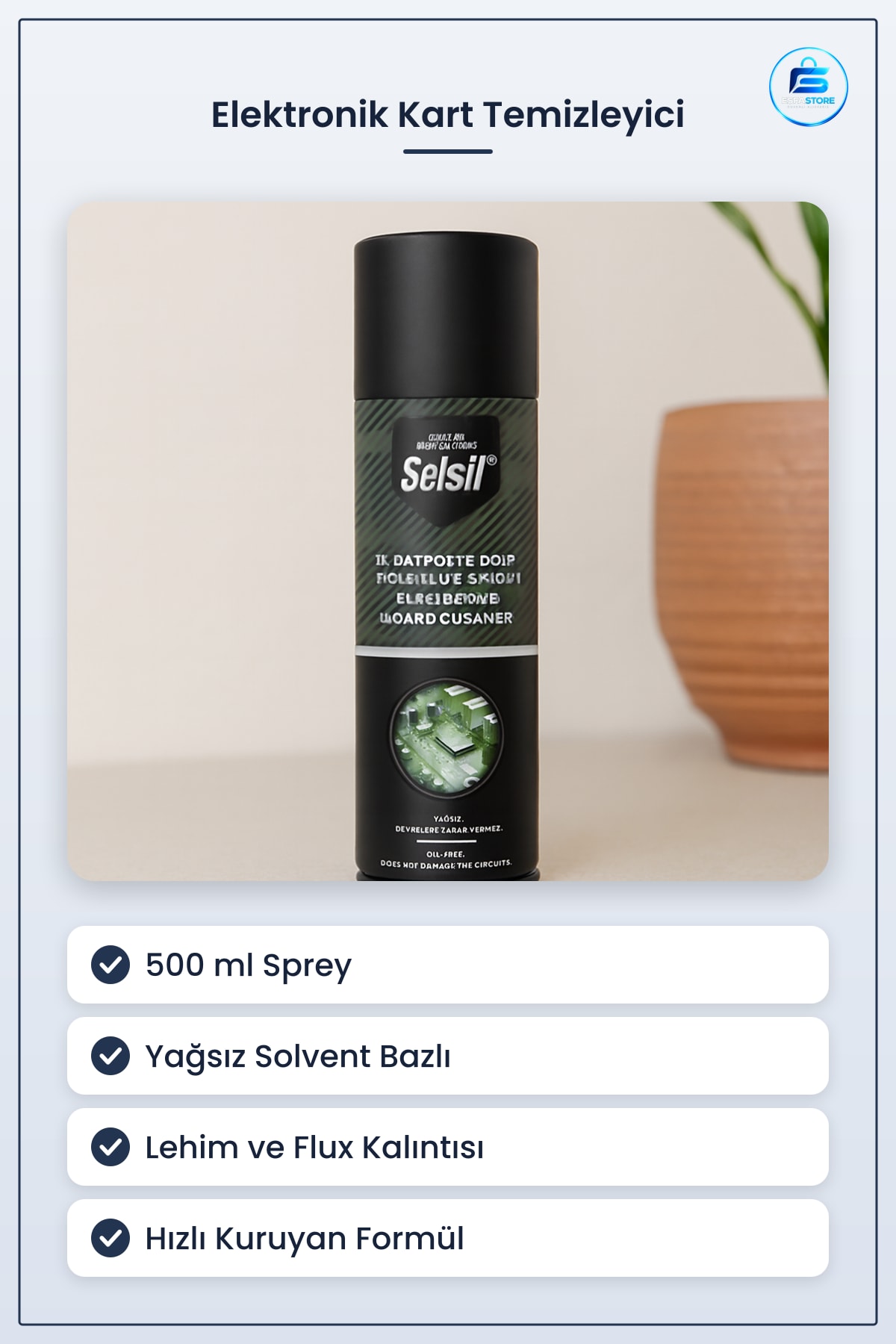 Elektronik Kart Temizleme Spreyi 500 ml Yağsız Solvent Bazlı Lehim Flux Temizleyici Genel Bakım