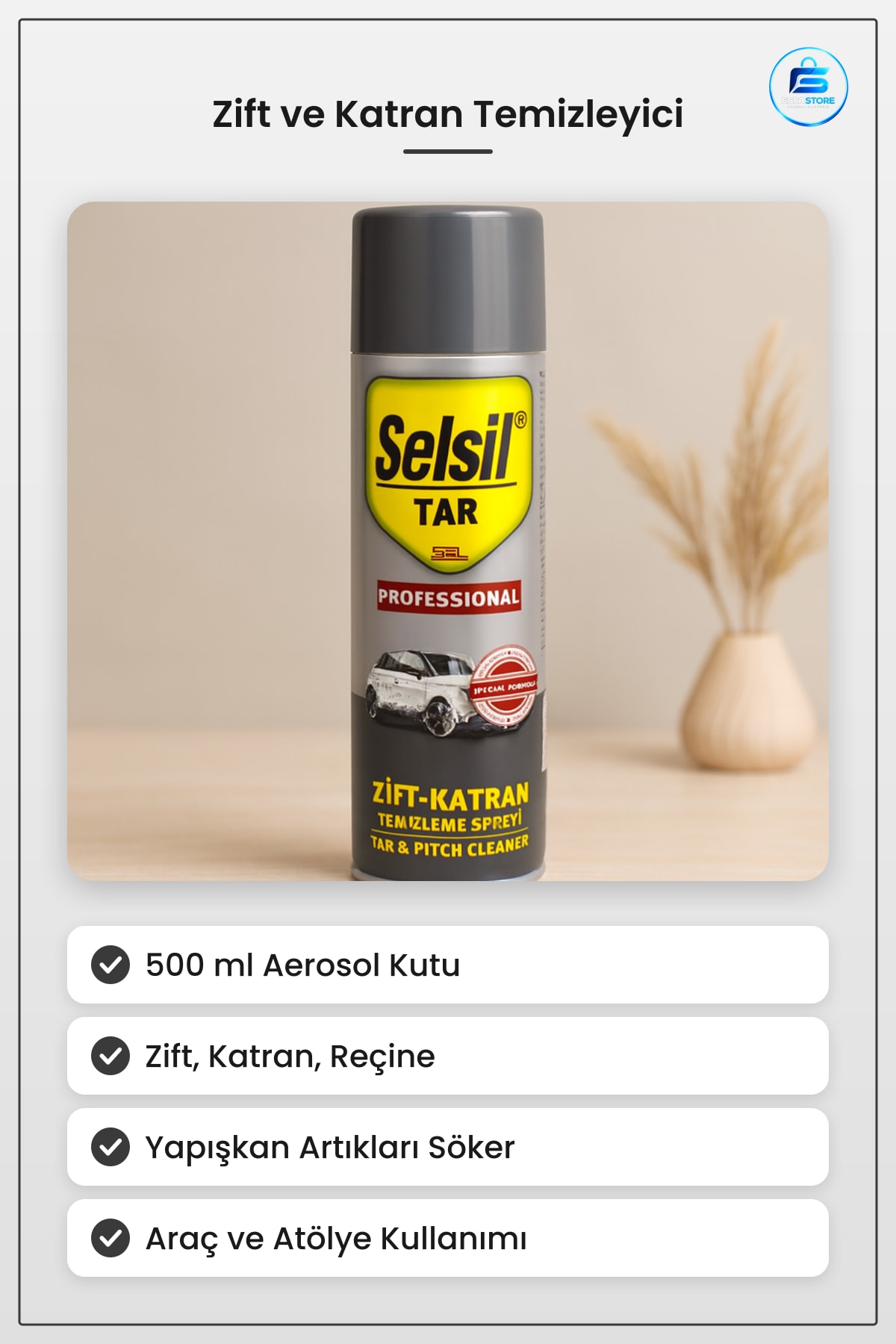 Zift ve Katran Temizleme Spreyi 500 ml Oto Motor Temizleyici Aerosol Araç Yüzey Yağ Sökücü