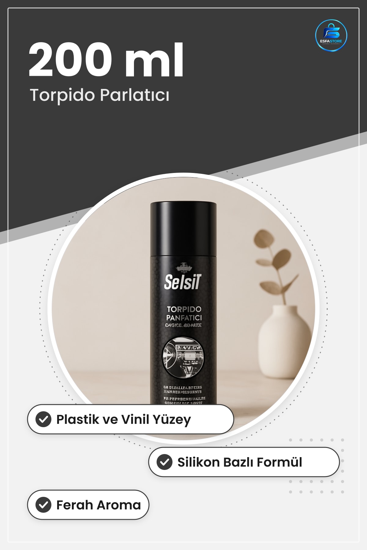 Oto Döşeme Temizleyici Torpido Parlatıcı Sprey 200 ml Gösterge Paneli Kapı İçi Plastik Vinil