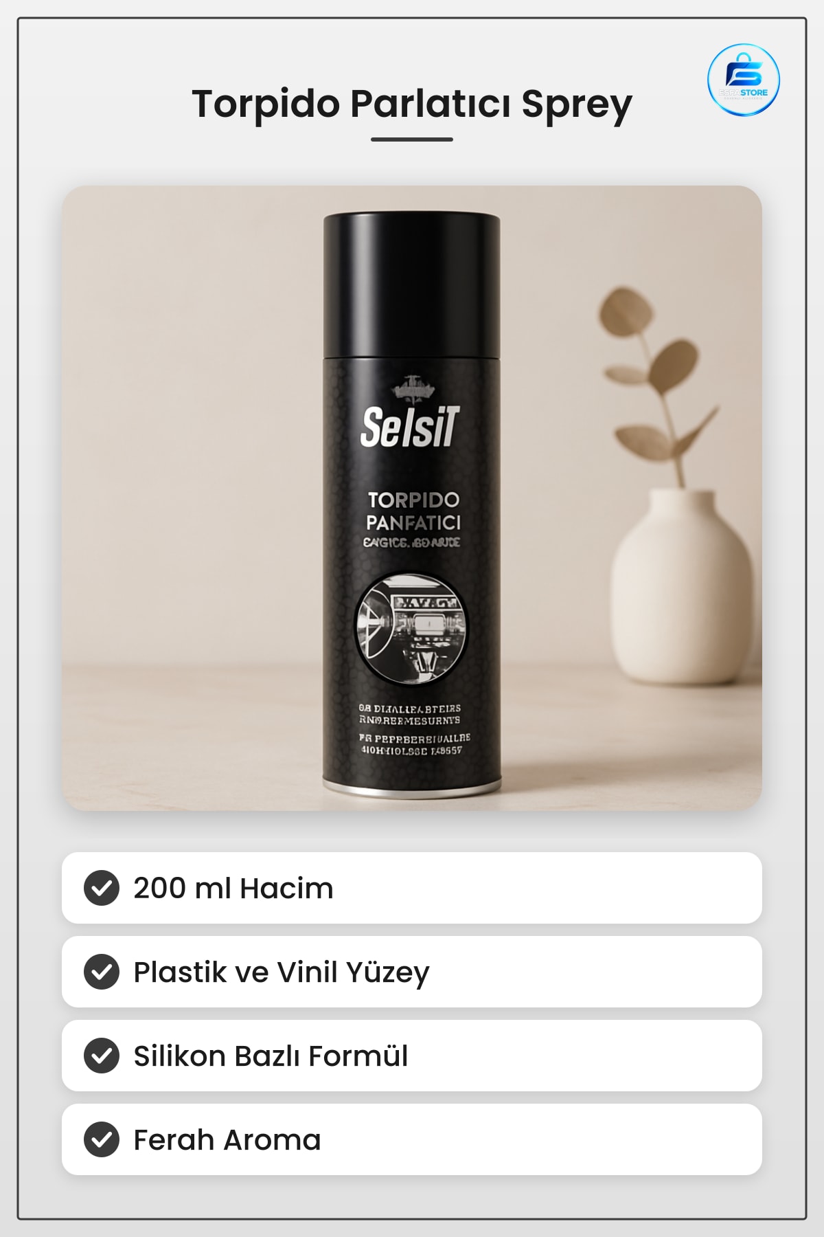 Oto Döşeme Temizleyici Torpido Parlatıcı Sprey 200 ml Gösterge Paneli Kapı İçi Plastik Vinil