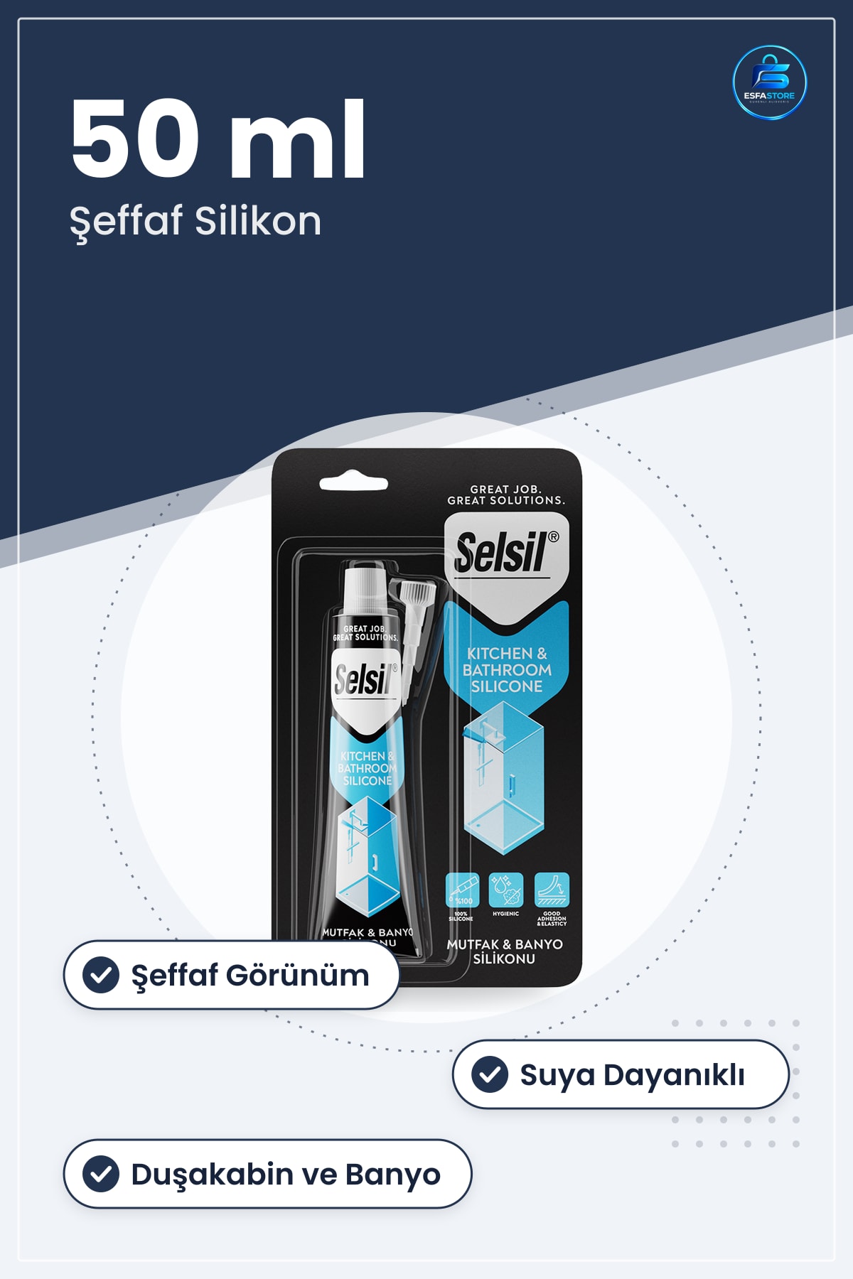 Şeffaf Tüp Silikon 50 ml Mutfak ve Banyo Duşakabin Sızdırmazlık Dolgu Contası Suya Dayanıklı