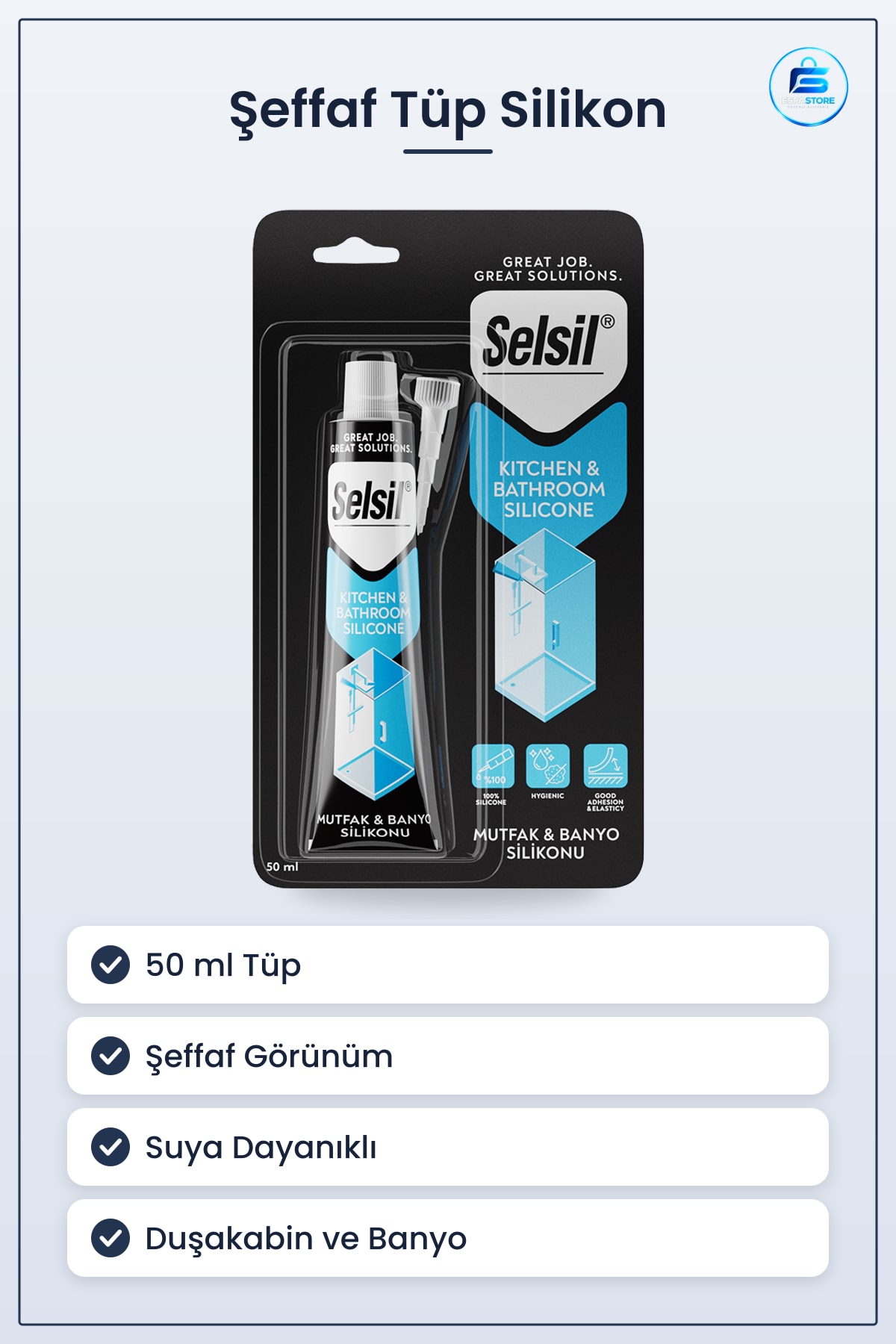 Şeffaf Tüp Silikon 50 ml Mutfak ve Banyo Duşakabin Sızdırmazlık Dolgu Contası Suya Dayanıklı