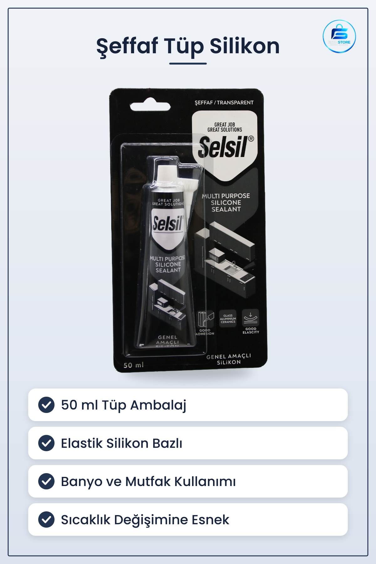 Şeffaf Genel Amaçlı Tüp Silikon 50ml Banyo Mutfak Pencere Sızdırmazlık Dolgu Macunu