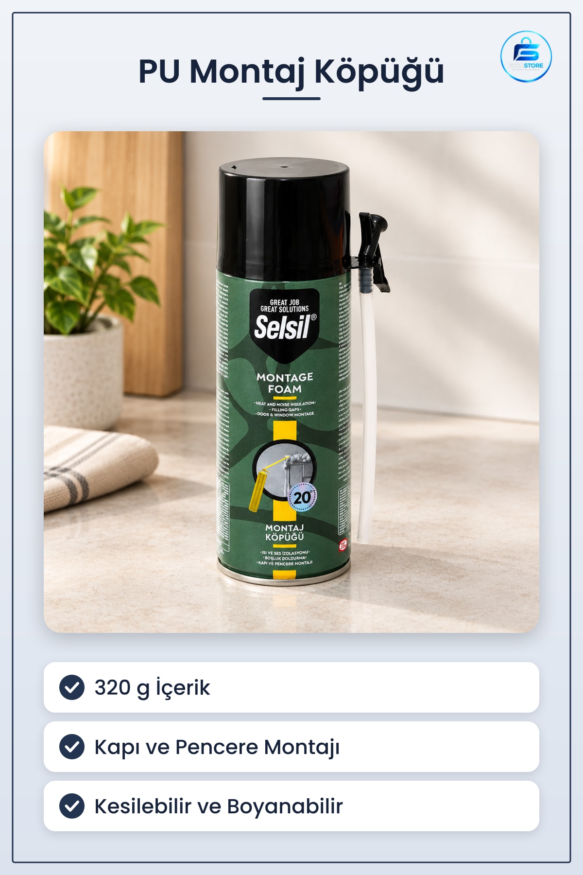 PU Montaj Köpük 320 g Yalıtım ve Dolgu Yapıştırıcı Kapı Pencere Tesisat Köpüğü Kullanışlı