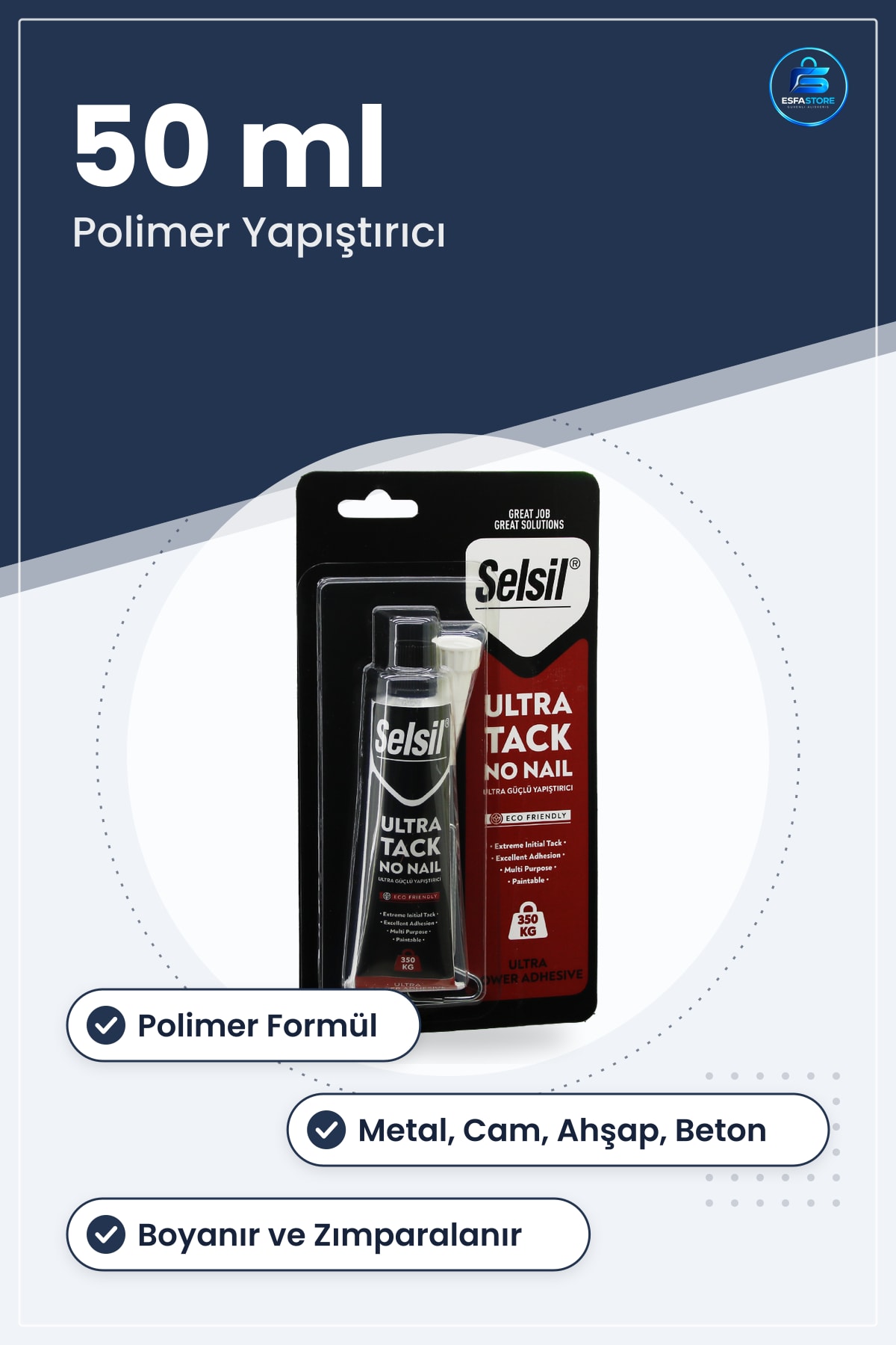 Montaj Yapıştırıcı Metal Cam Plastik Ahşap ve Beton İçin Polimer Formül 50 ml Hırdavat Ev Tamiri