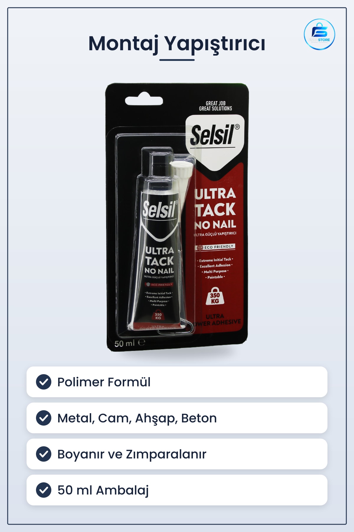 Montaj Yapıştırıcı Metal Cam Plastik Ahşap ve Beton İçin Polimer Formül 50 ml Hırdavat Ev Tamiri