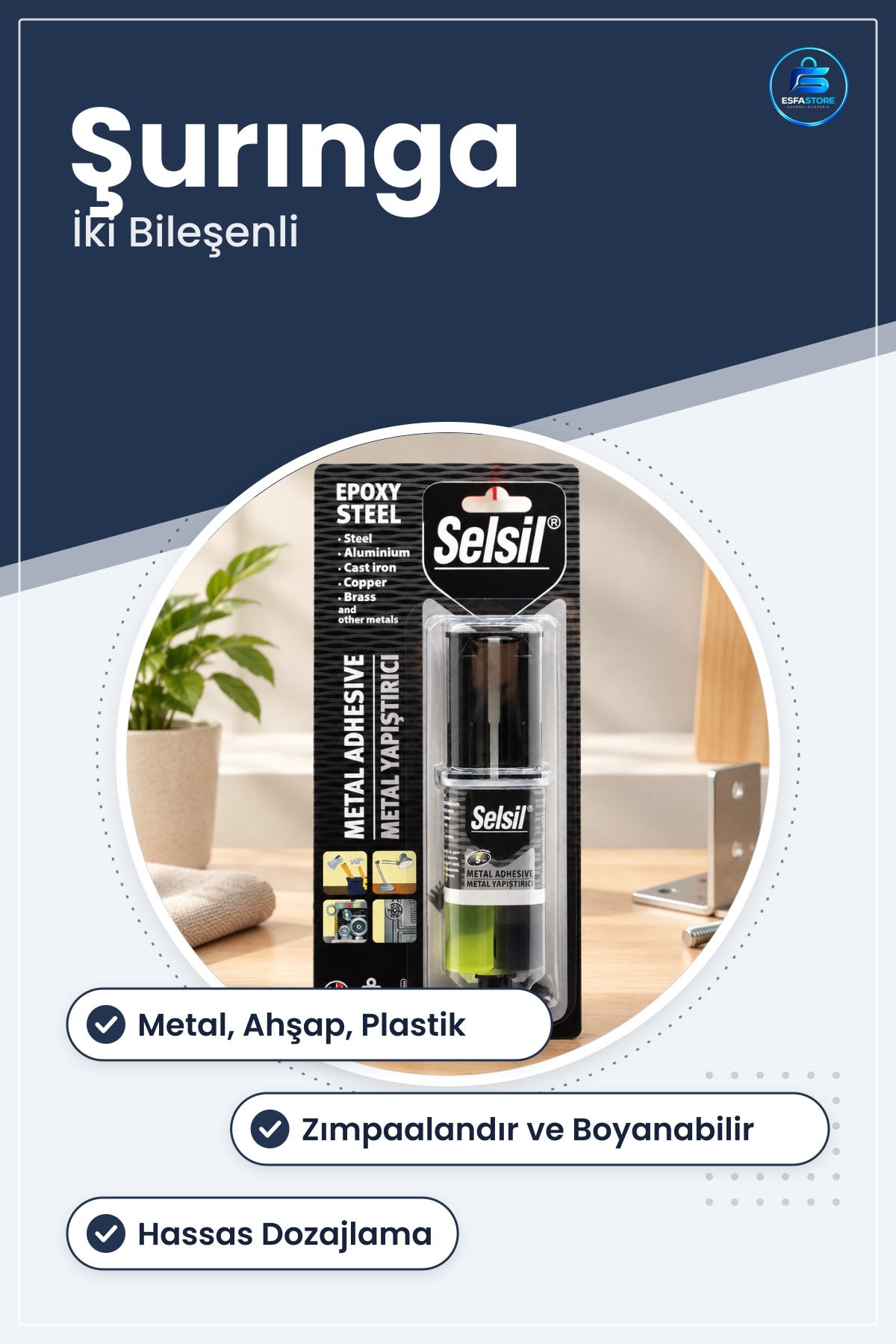 Epoksi Yapıştırıcı Şırınga Metal Ahşap Plastik İçin İki Bileşenli Reçine Hırdavat Onarım
