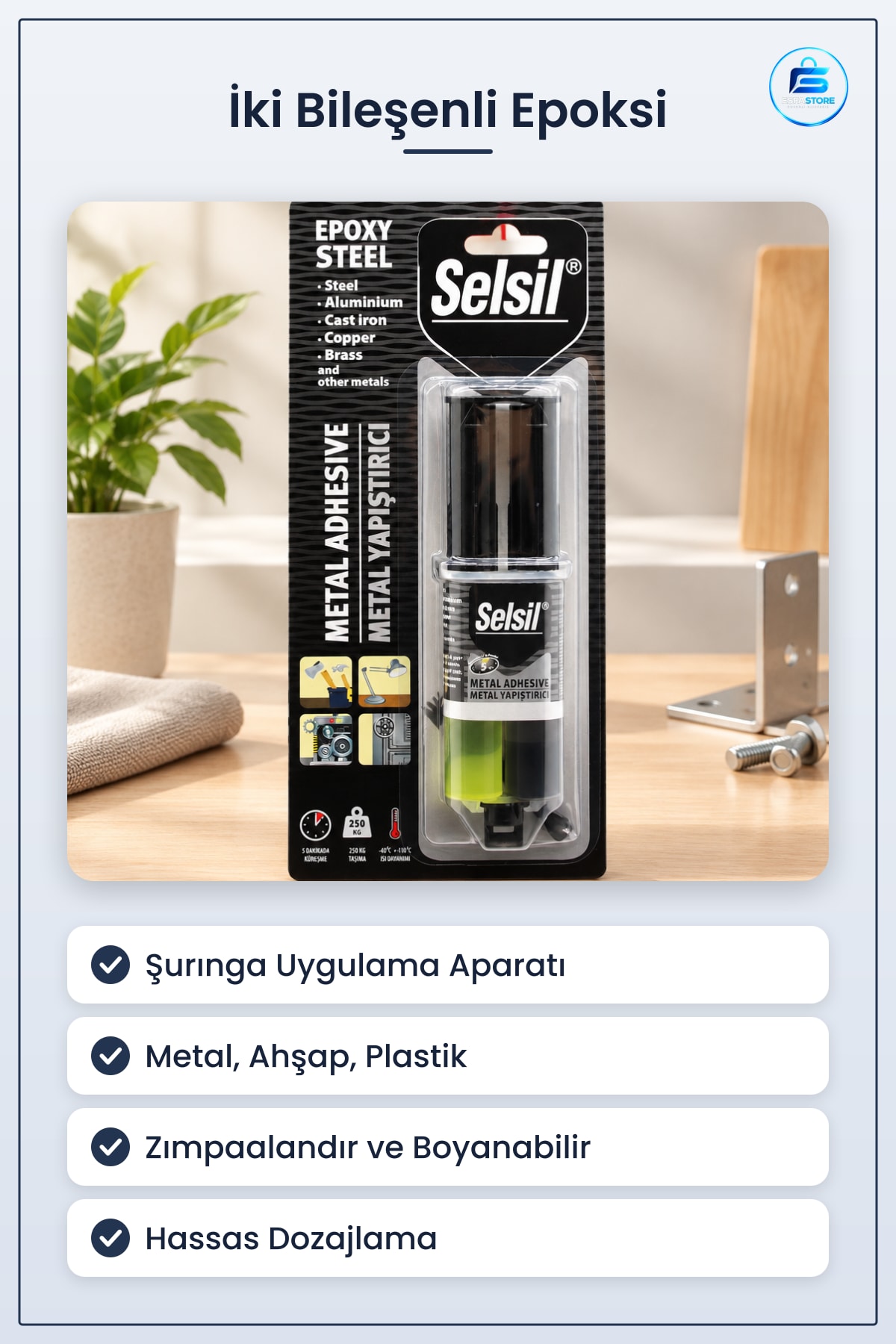 Epoksi Yapıştırıcı Şırınga Metal Ahşap Plastik İçin İki Bileşenli Reçine Hırdavat Onarım