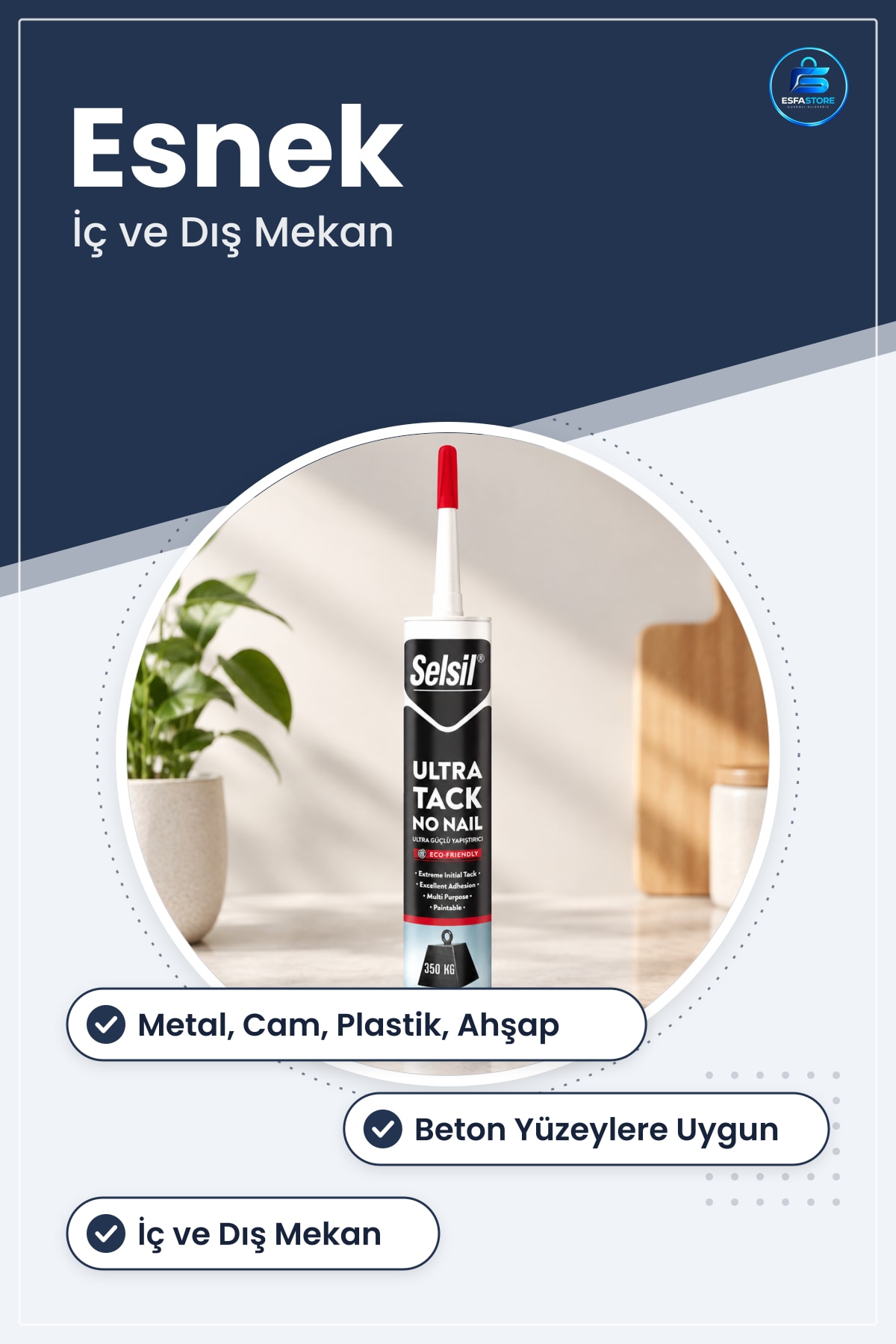 Polimer Bazlı Montaj Yapıştırıcı Metal Cam Plastik Ahşap ve Beton İçin Esnek İç Dış Mekan