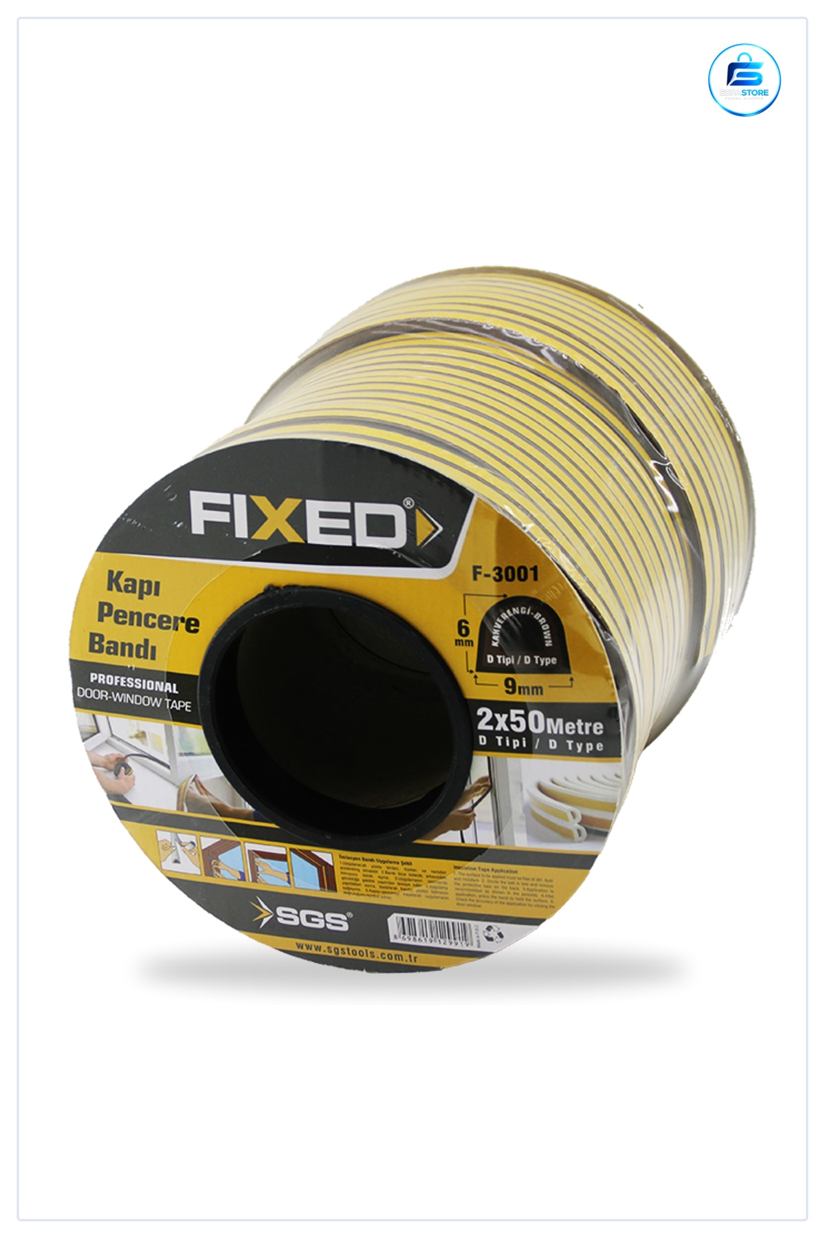 Kapı Pencere Bantı D Profil Fitil 9x6mm Kahverengi 100m 2x50m EPDM Kauçuk Ses ve Isı Yalıtımı