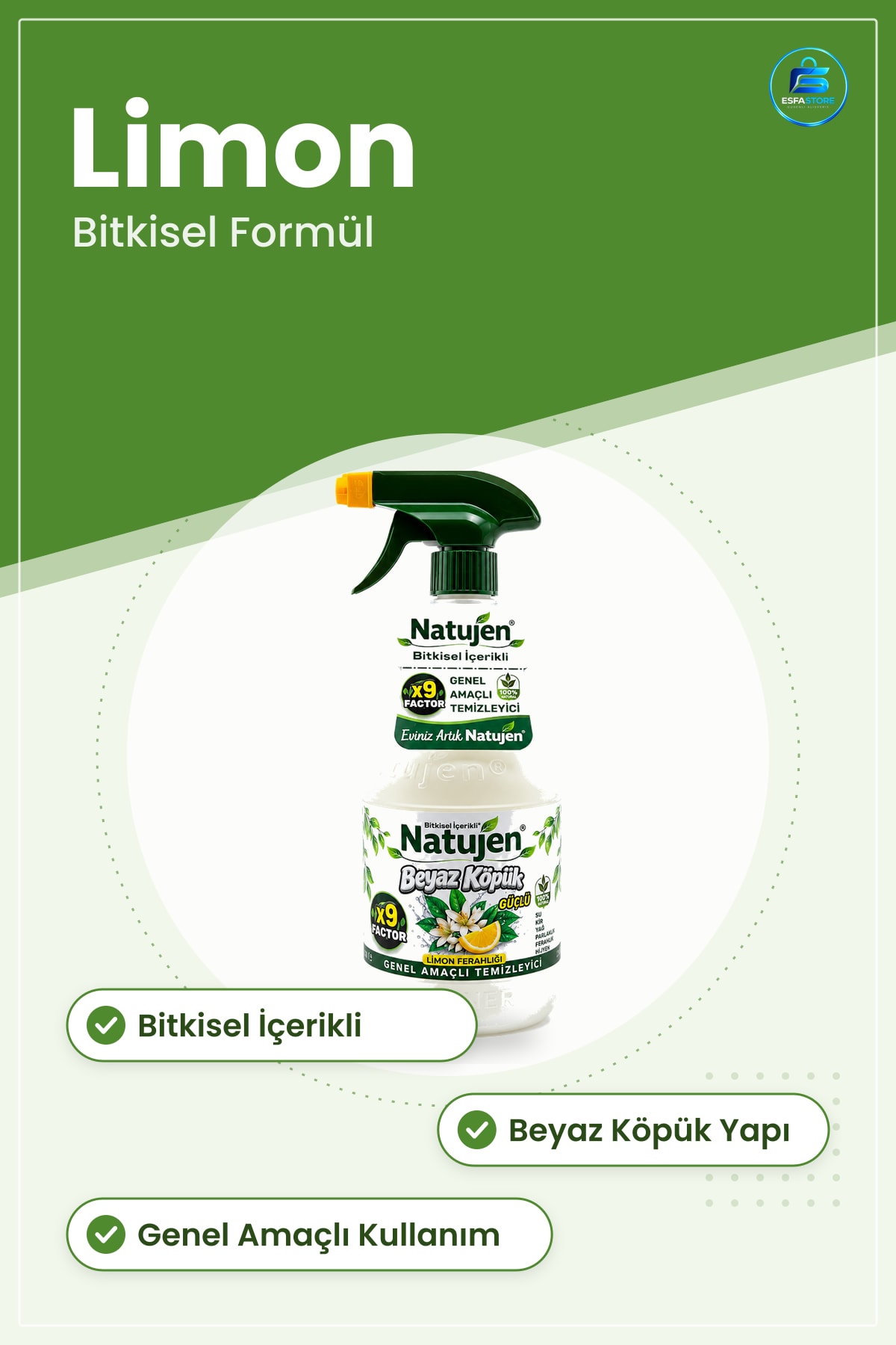Yüzey Temizleyici Limon Ferahlığı Genel Amaçlı Beyaz Köpük Bitkisel İçerikli Sıvı