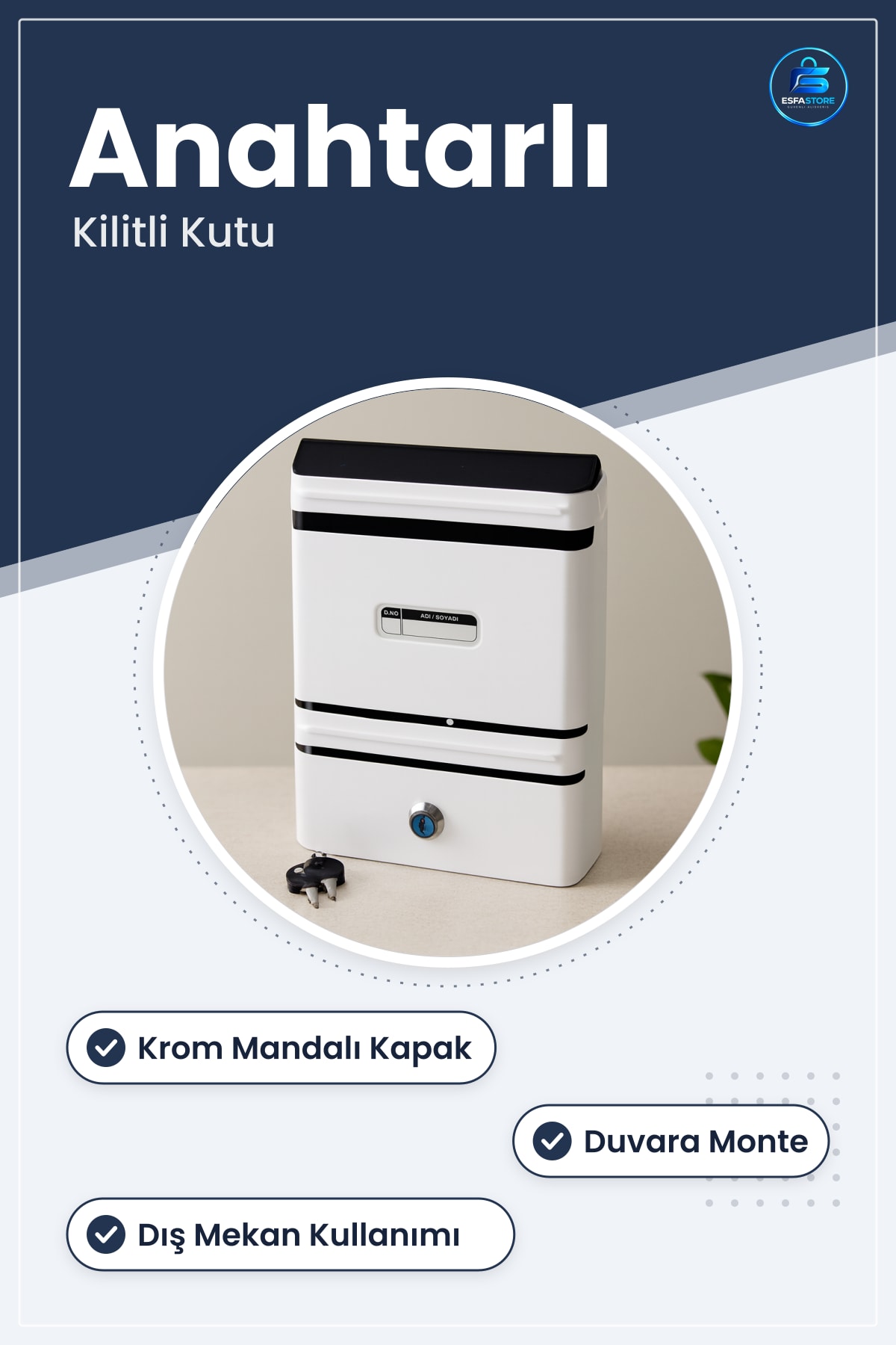 Posta Kutusu Metal Beyaz Krom Mandallı Kilitli Dış Mekan Dayanıklı Duvara Monte Apartman Girişi