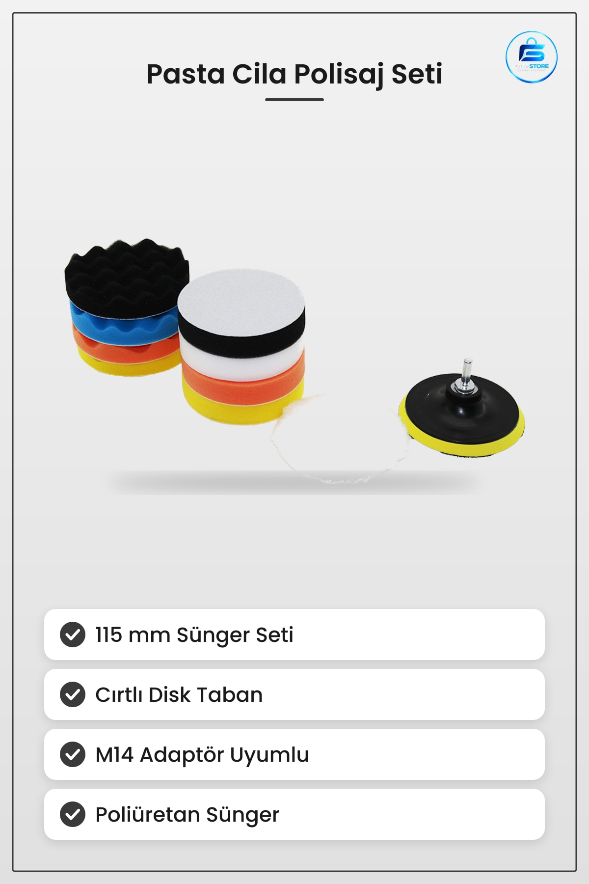 Pasta Cila Polisaj Sünger Seti 115 mm Oto Boya Vernik Çizik Giderme Kırtılı M14 Adaptörlü