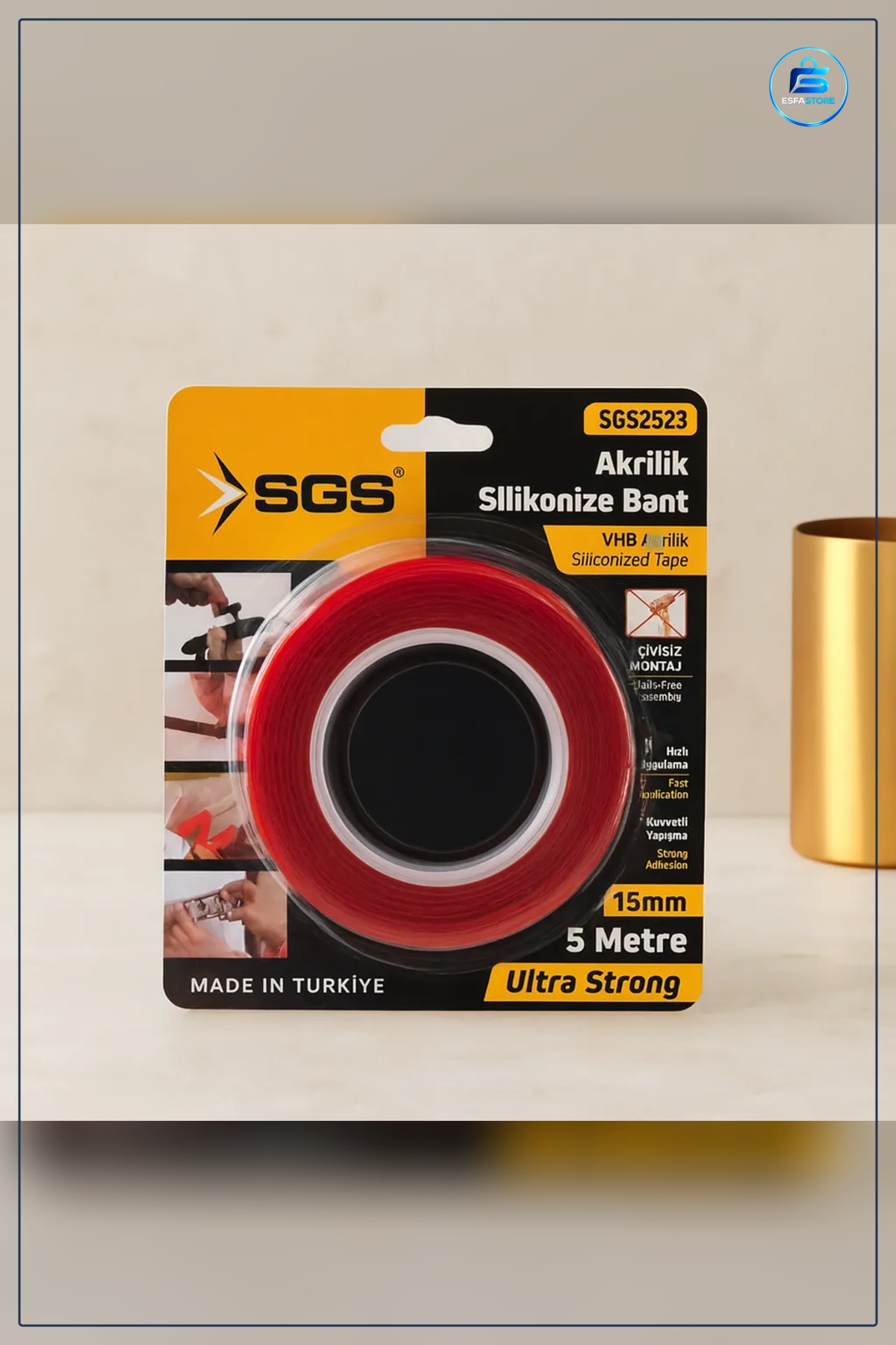 Akrilik Silikonize Çift Taraflı Bant 15 mm x 5 yd Yüksek Yapışma Duvar Dekor Montaj Sabitleme