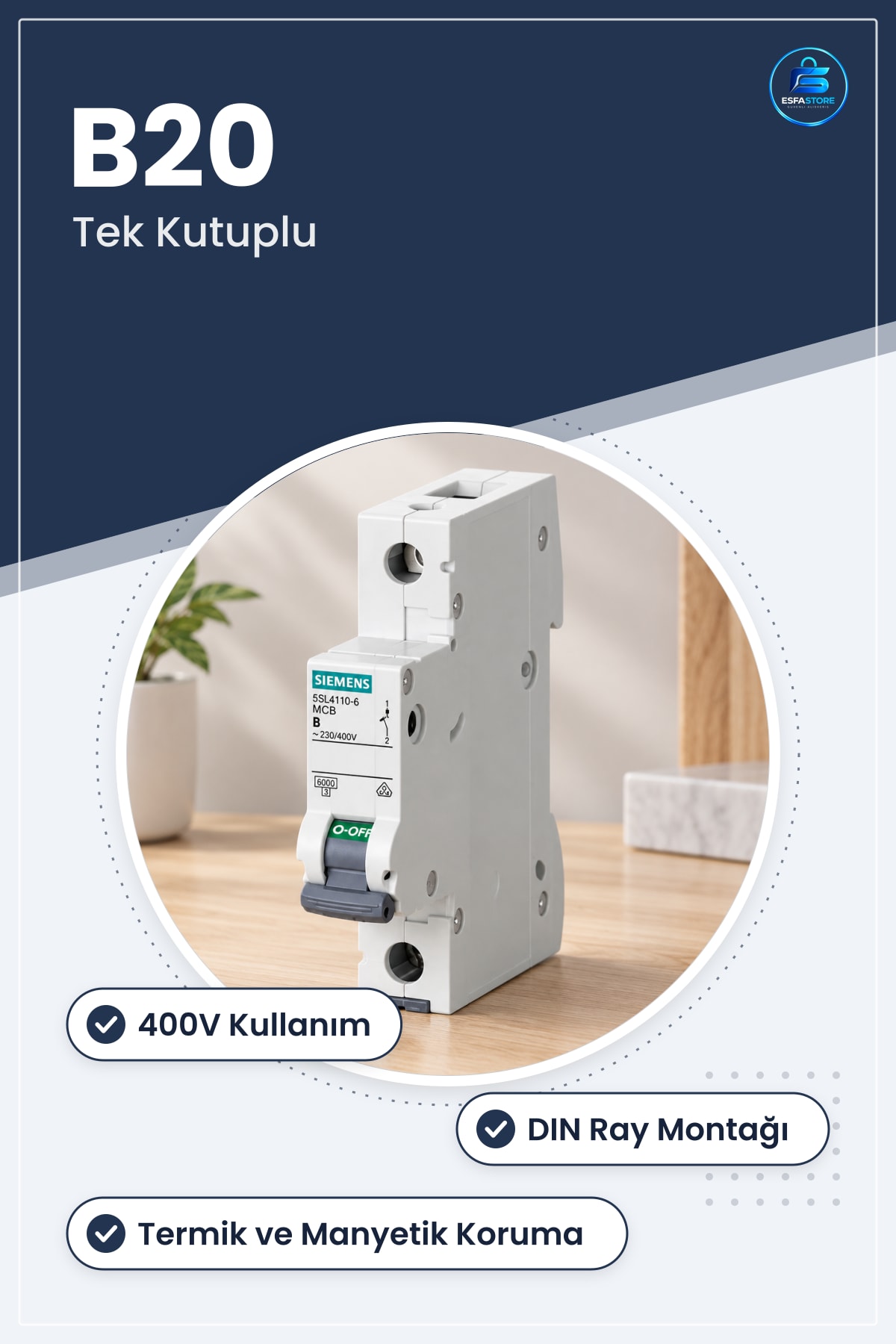 Miniatür Devre Kesici Sigorta B20 1P /400V MCB Tek Kutuplu Pano İçi Elektrik Koruma Şalteri