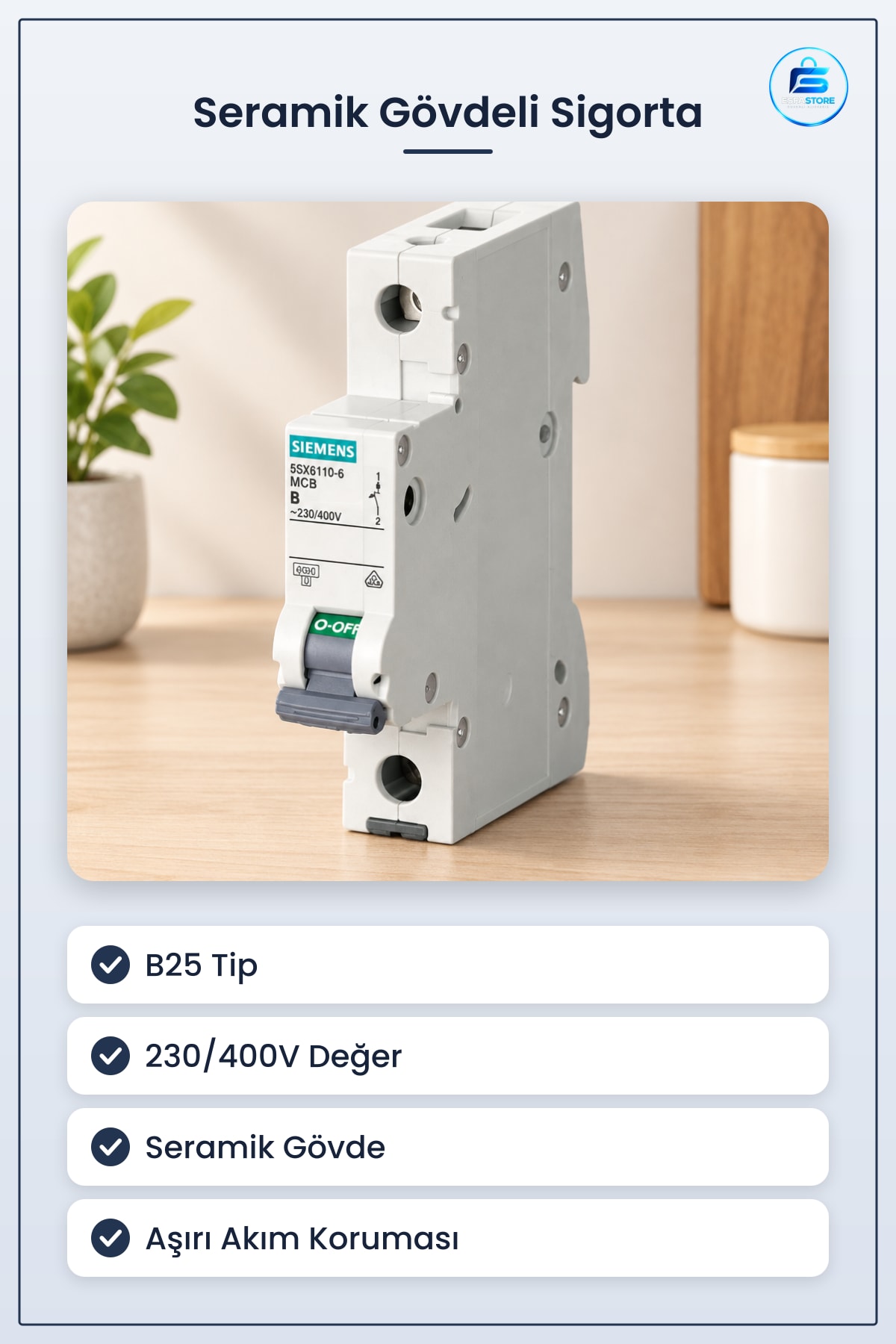 Sigorta B25 Seramik Gövdeli Otomatik Aşırı Akım Kısa Devre Koruma Elektrik Panosu Dayanıklı