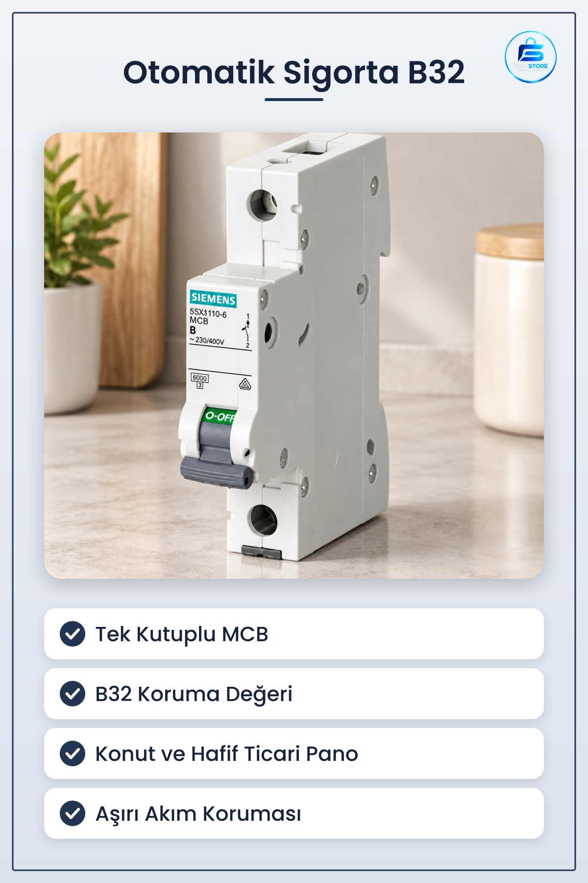 Otomatik Sigorta B32 Tek Kutuplu MCB Konut Pano Elektrik Tesisatı İçin Koruma Şalteri