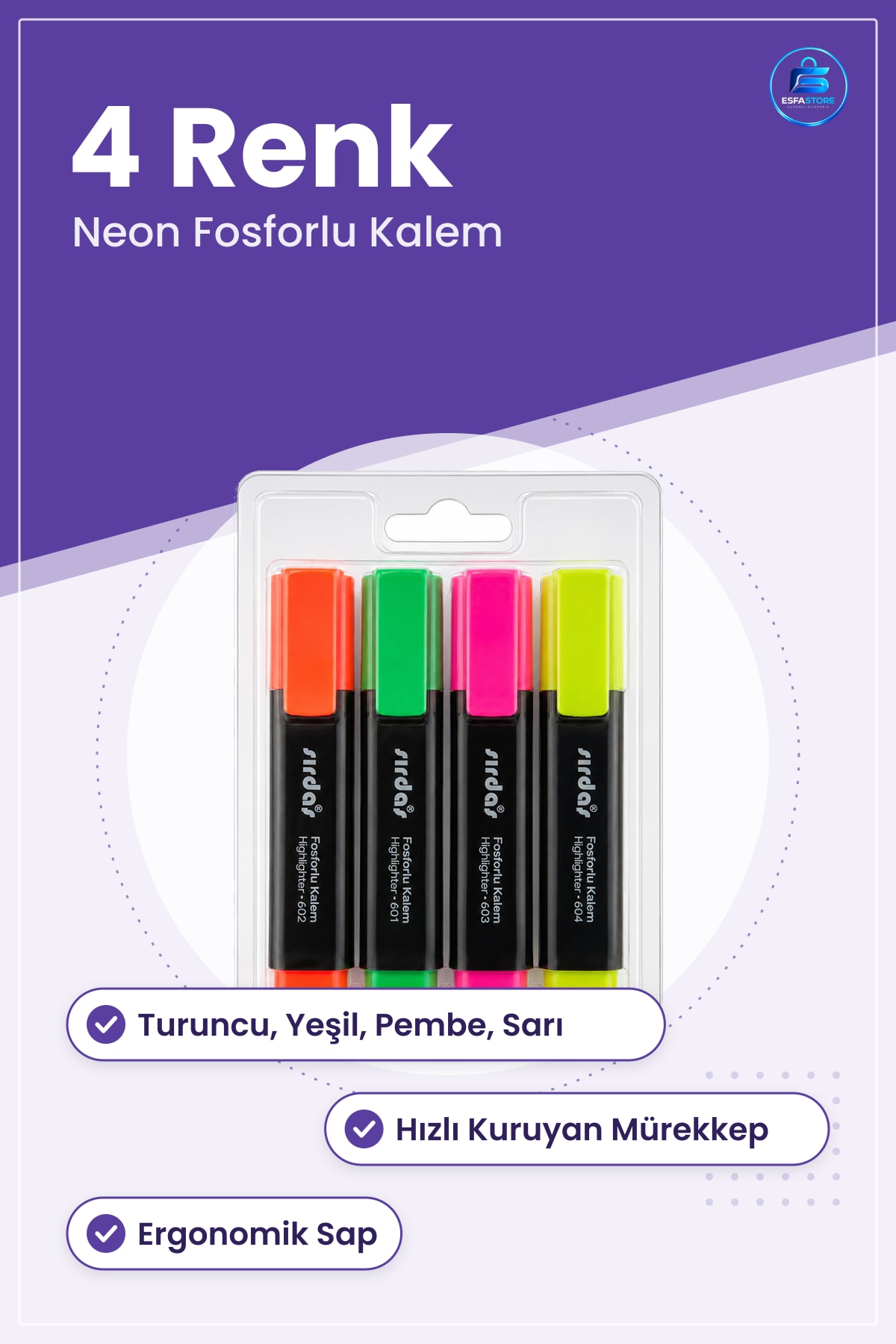 Fosforlu Kalem Turuncu Yeşil Pembe Sarı Neon Renkli Ofis Okul Ders Çalışma İşaretleyici Seti