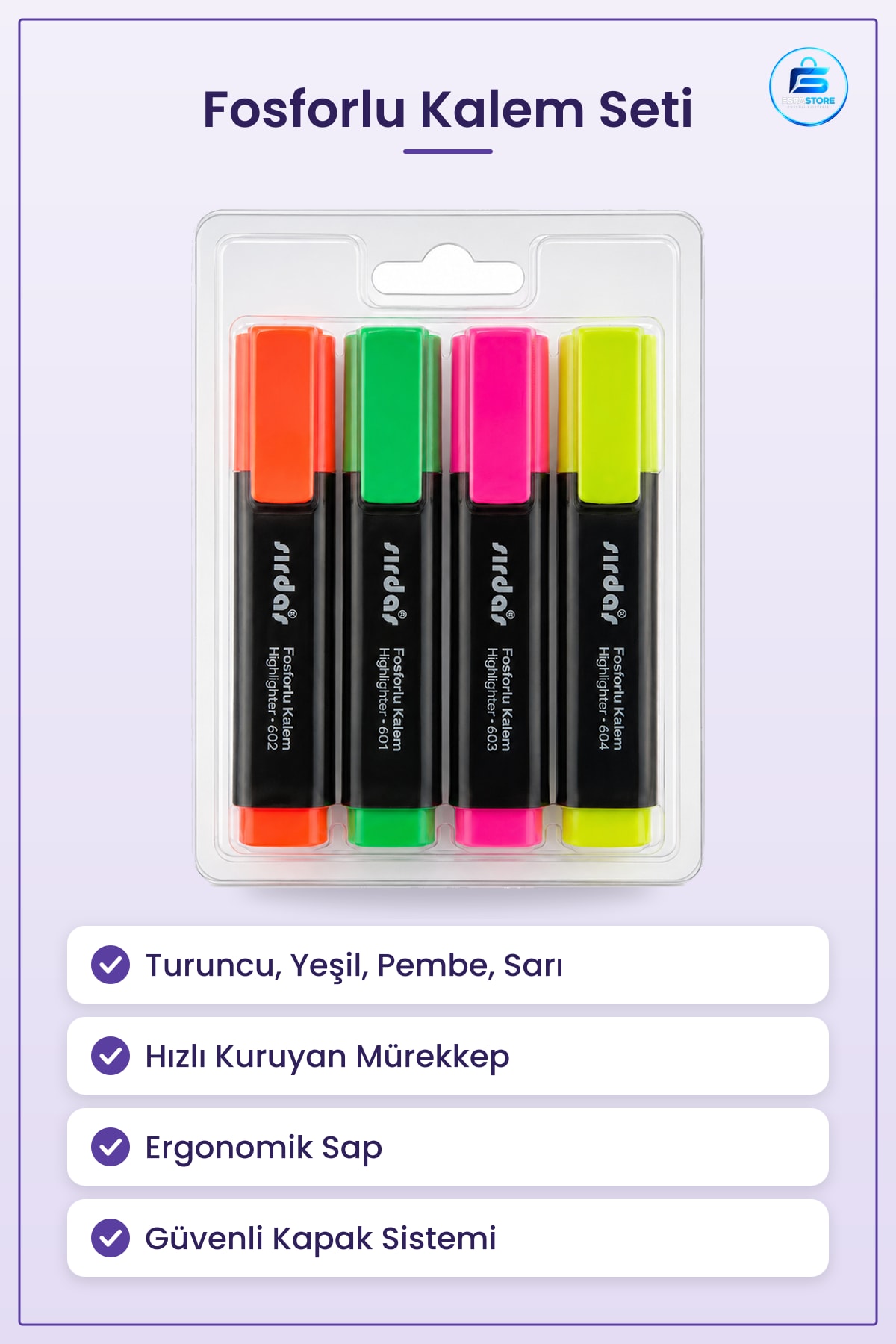 Fosforlu Kalem Turuncu Yeşil Pembe Sarı Neon Renkli Ofis Okul Ders Çalışma İşaretleyici Seti
