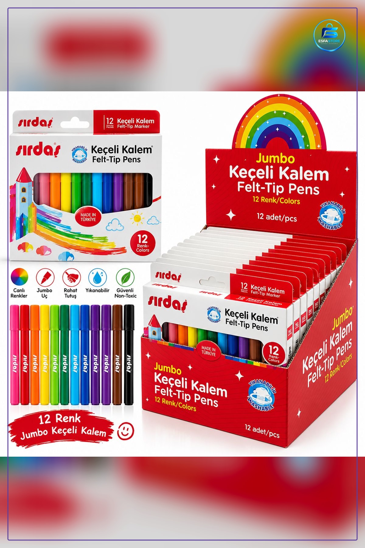 Keçeli Kalem Renk Karmaşık Set Yıkanabilir Çizim Okul Ofis Kırtasiye Eskiz Boyama