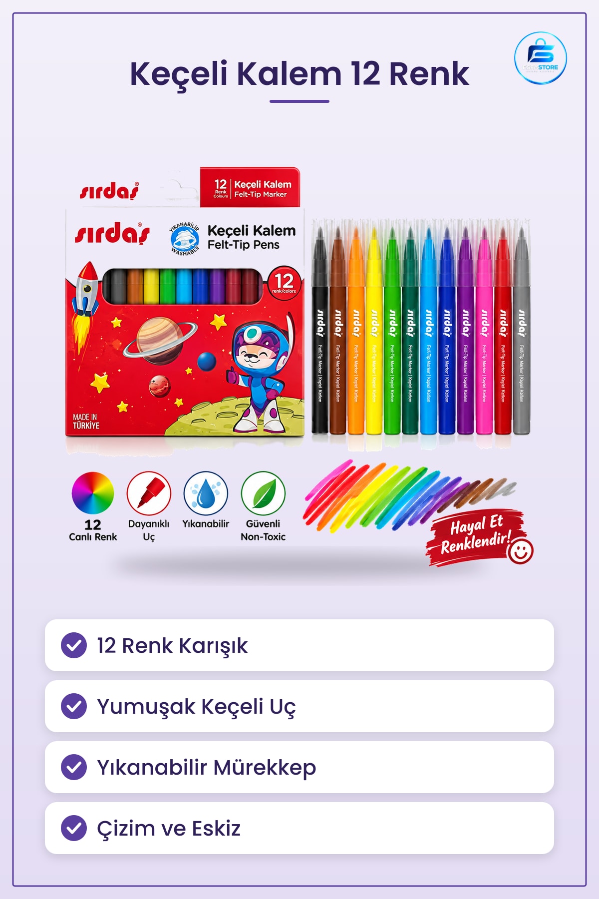 Keçeli Kalem Renk Karmaşık Set Yıkanabilir Çizim Okul Ofis Kırtasiye Eskiz Boyama