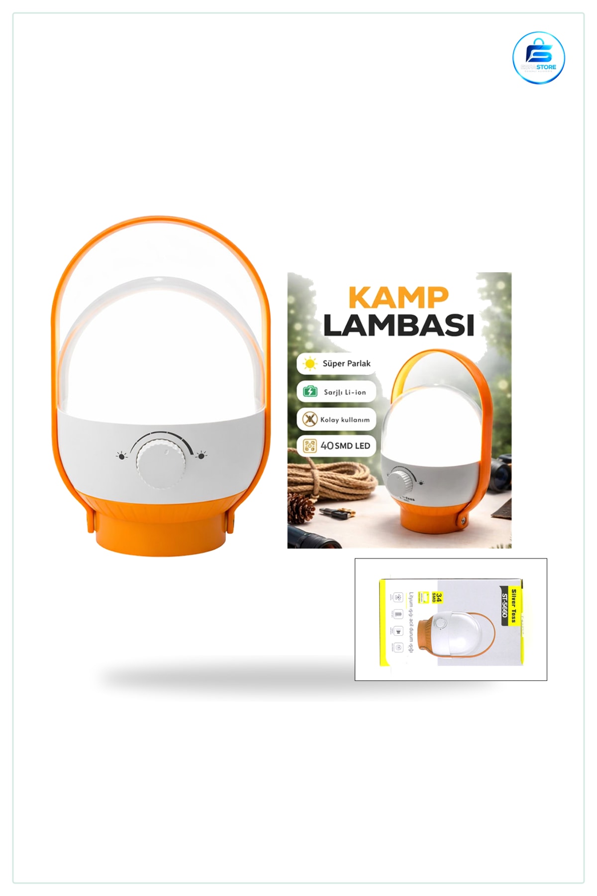 Kamp Lambası 40 LED USB Şarjlı 2400mAh 6.4W Ayarlanabilir Işık Taşınabilir El Feneri Acil Durum