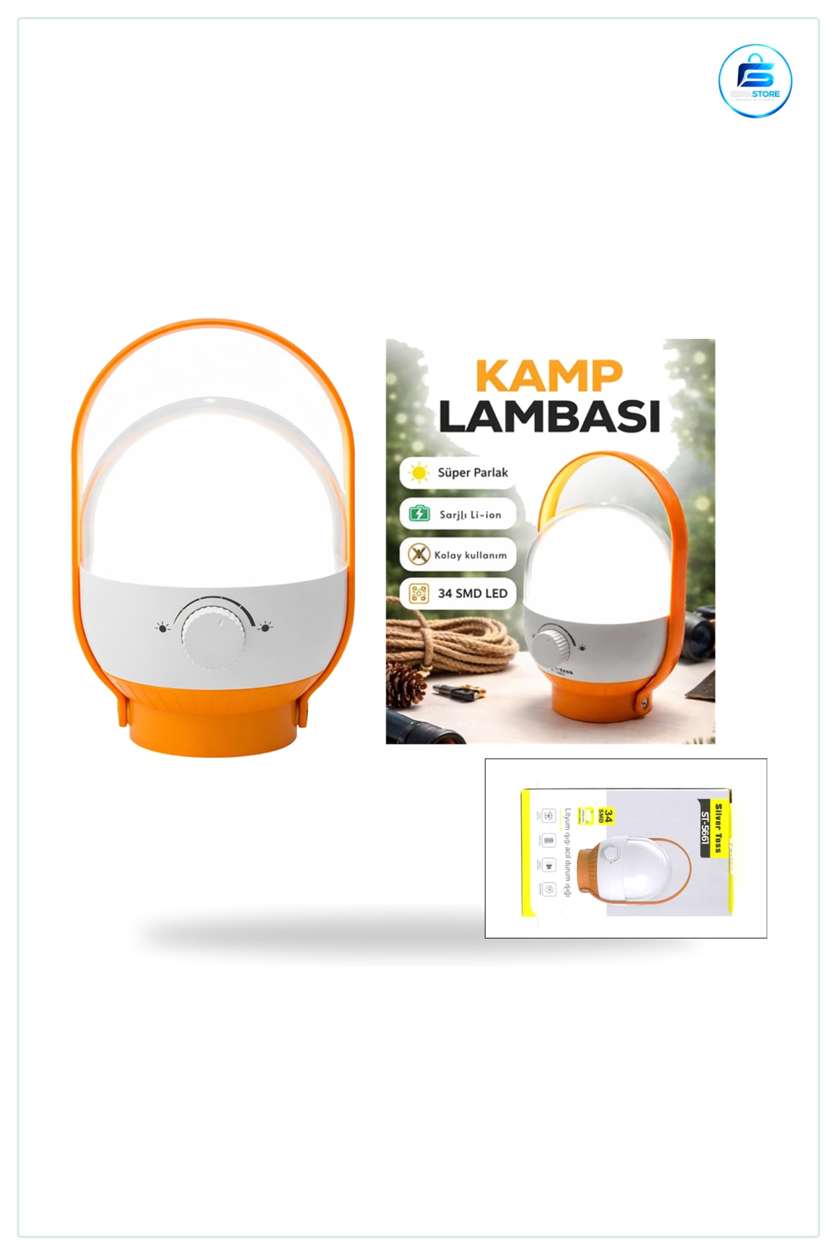 Kamp Lambası 34 LED USB Şarjlı Ayarlanabilir Işık 2400mAh Taşınabilir Askılı Dış Mekân Aydınlatma
