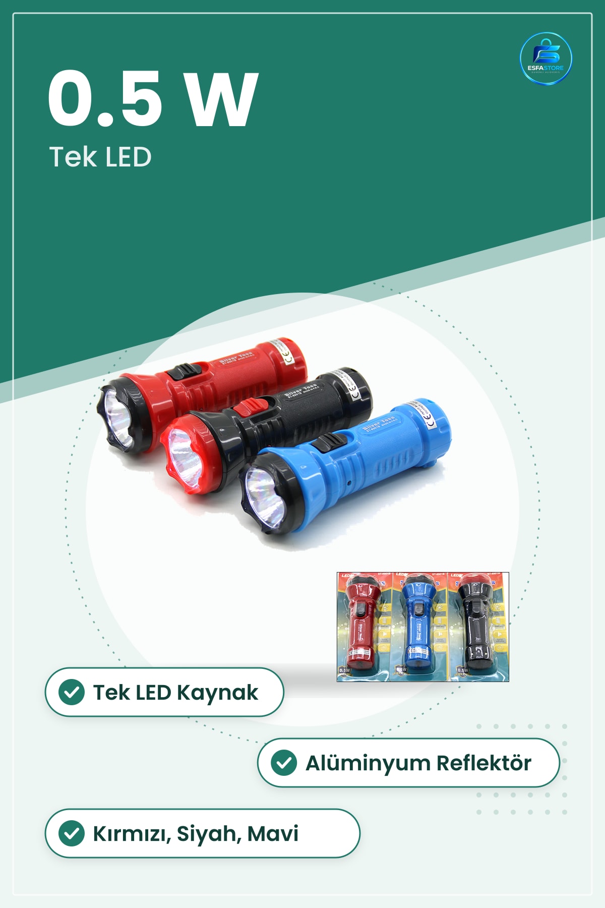El Feneri Tek LED 0.5W Uzun Menzil Kamp Yürüyüş Acil Durum Aydınlatma Işığı Taşınabilir
