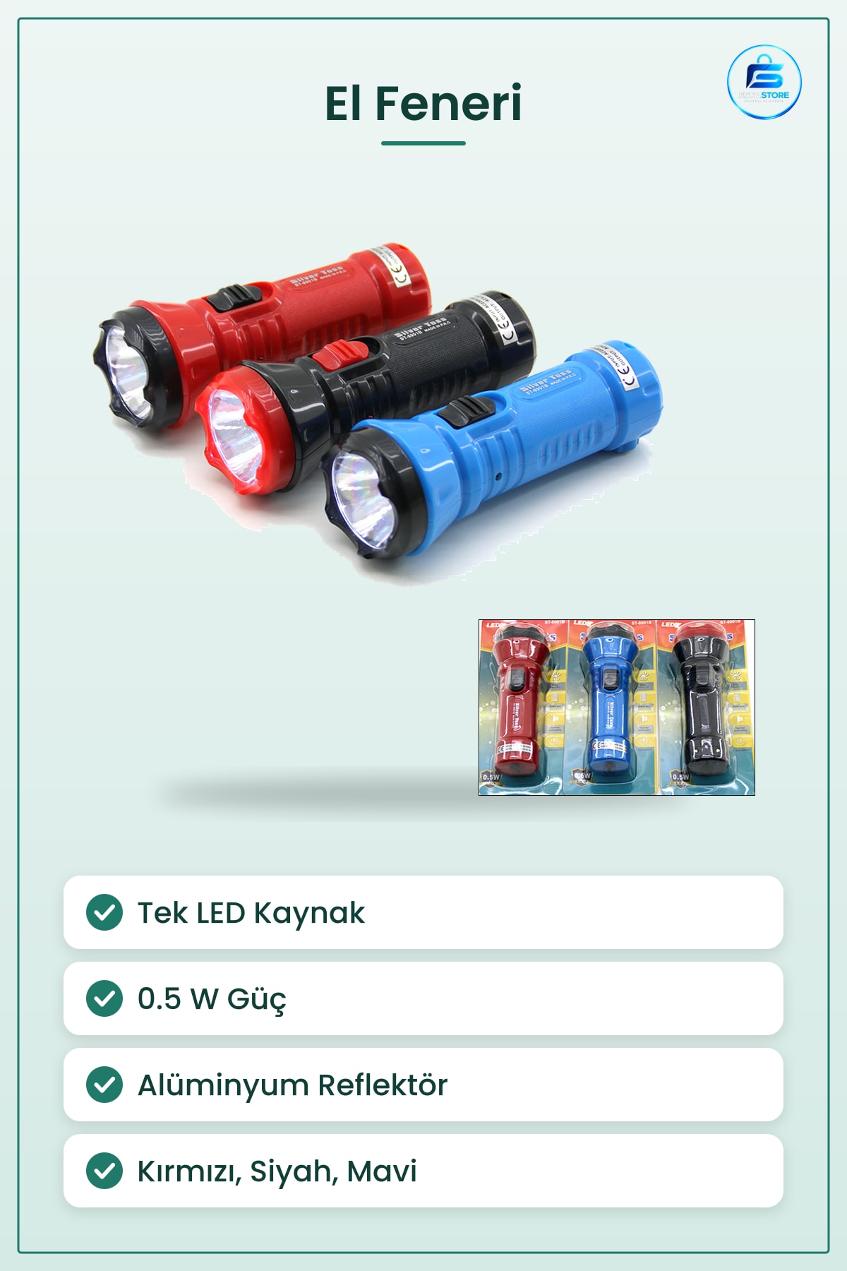 El Feneri Tek LED 0.5W Uzun Menzil Kamp Yürüyüş Acil Durum Aydınlatma Işığı Taşınabilir