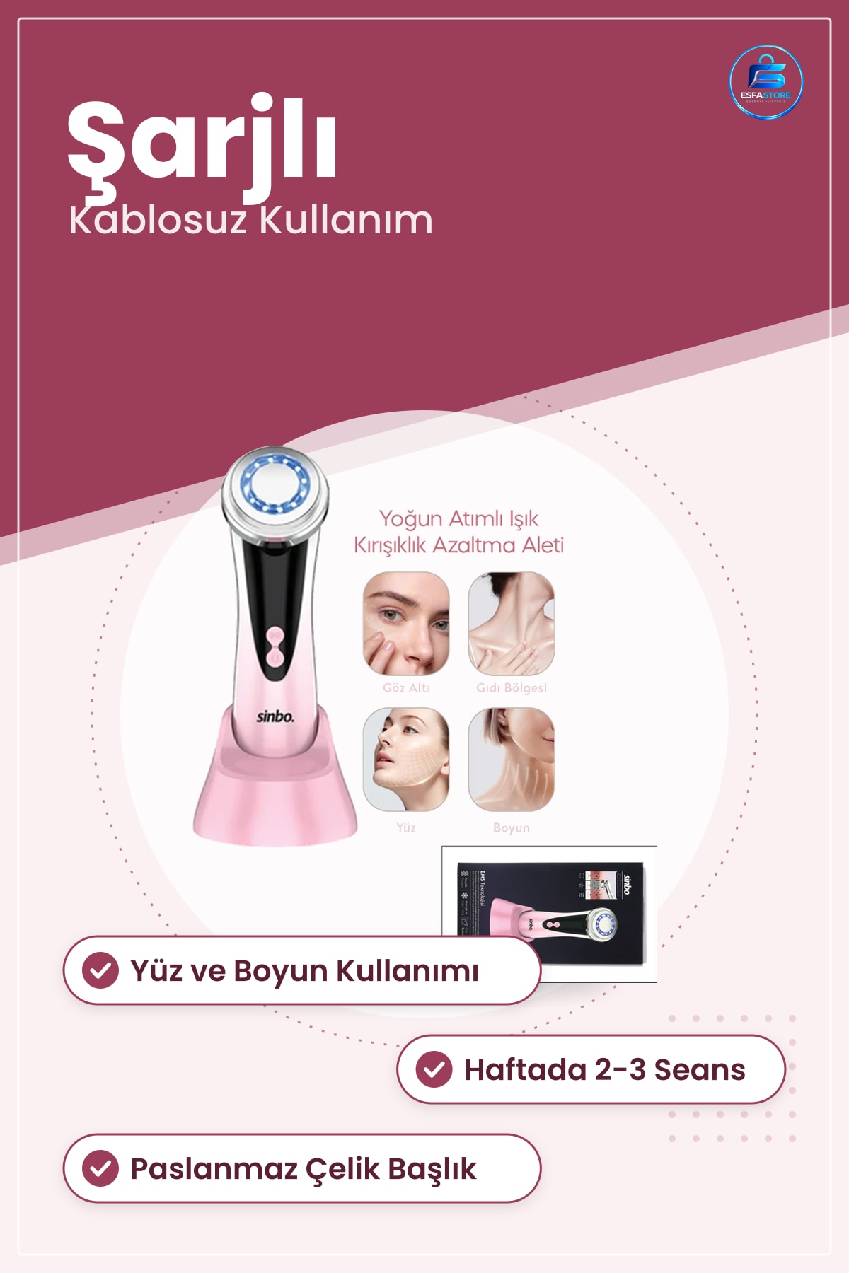 Cilt Bakım Aleti Yüz ve Boyun Kırışıklık Azaltıcı Şarjlı Taşınabilir Kablosuz Ev Kullanımı
