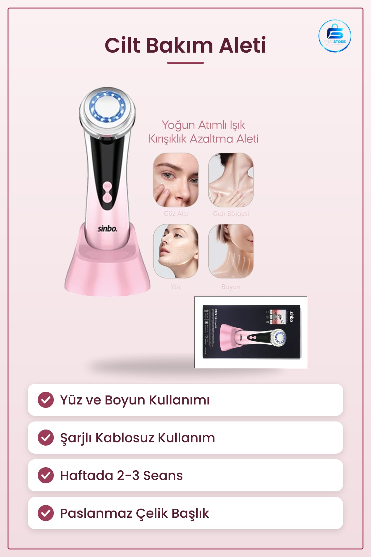 Cilt Bakım Aleti Yüz ve Boyun Kırışıklık Azaltıcı Şarjlı Taşınabilir Kablosuz Ev Kullanımı