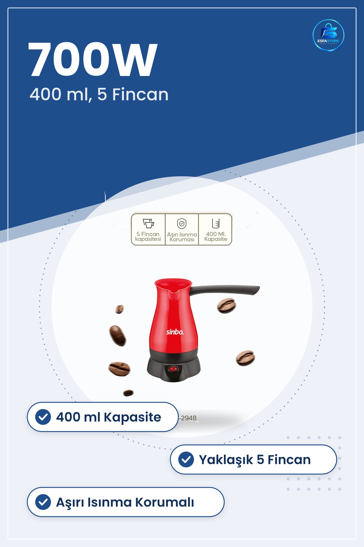 Elektrikli Türk Kahvesi Makinesi Cezve 700W 400ml 5 Fincan Aşırı Isınma Korumalı Mutfak