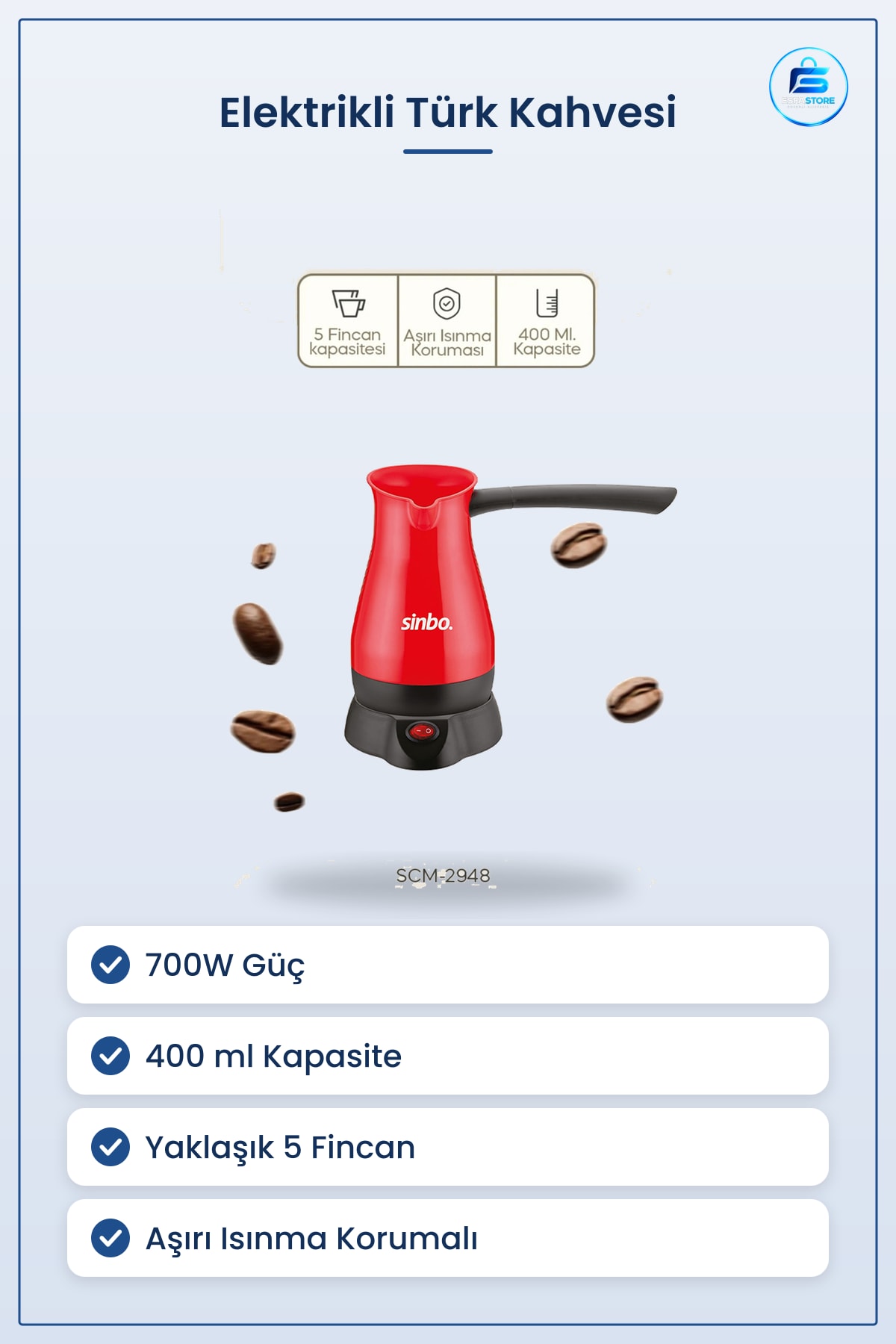 Elektrikli Türk Kahvesi Makinesi Cezve 700W 400ml 5 Fincan Aşırı Isınma Korumalı Mutfak
