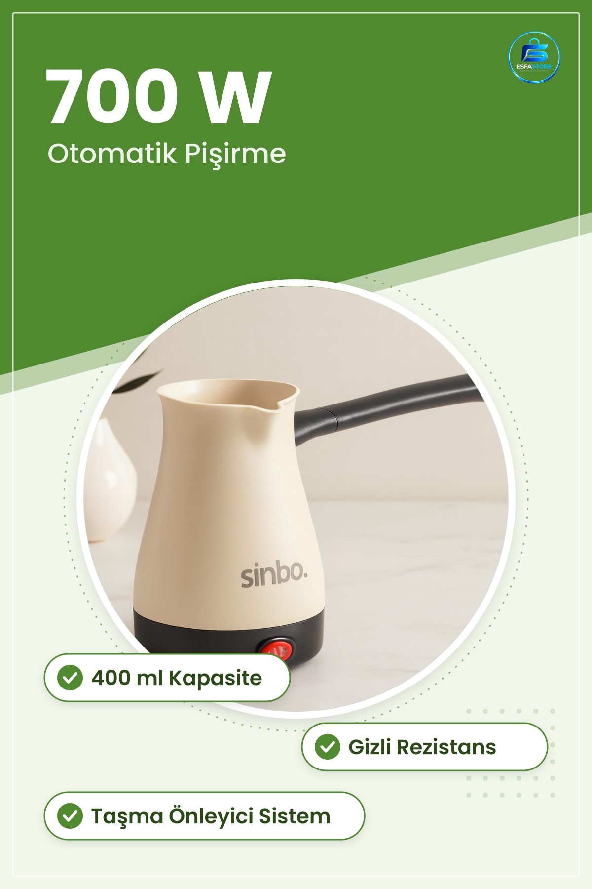 Elektrikli Türk Kahvesi Makinesi 400 ml 700W 5 Fincan Gizli Rezistans Paslanmaz Çelik Cihazı